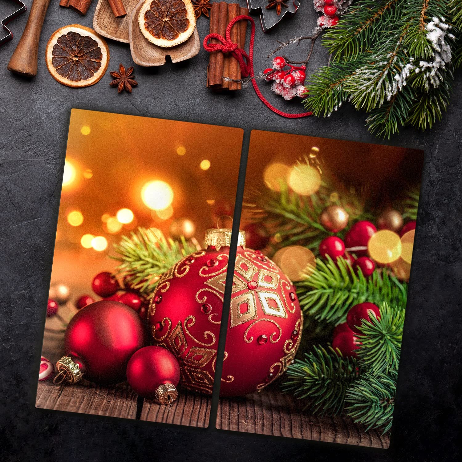 Planche à Découper Noël En Verre Trempé 60x52 Cm - Motif Santa Claus, Résistante Aux Chocs Et Températures | Décoration Cuisine Sécurisée
