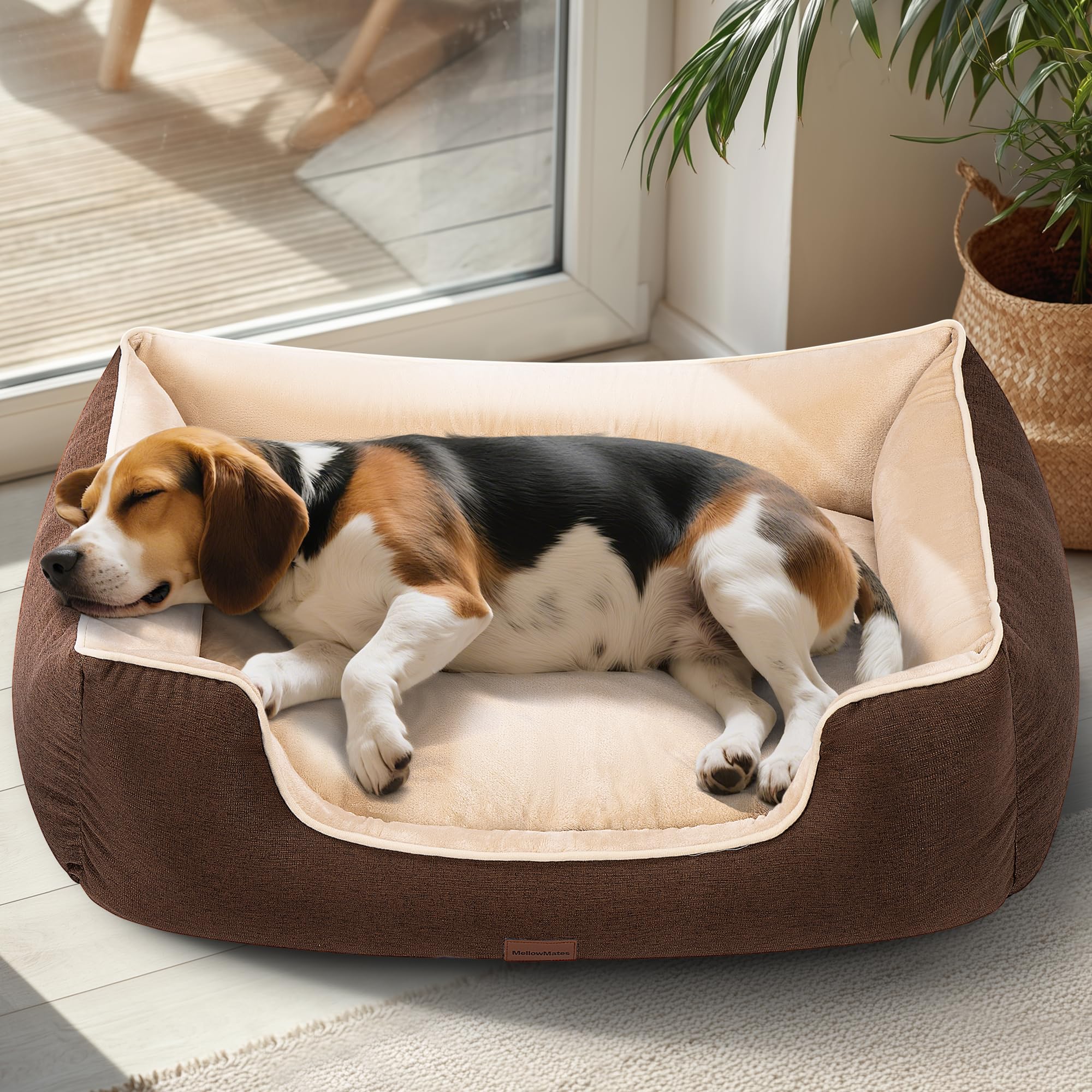 Orthopedic Dog Bed for Large Sized Dogs with Removable Washable Cover, Waterproof Lining & Non-Slip Base, Pet Dogs Couch Sofa with Extra Thick Dual-Layer Interior Padding, 36", Brown