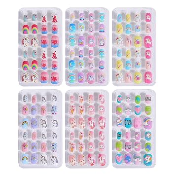144pcs Press on Nails for Kids,6 Pack Lovely Kids Press on Nails for Girls 8-12 Years,Pre-glue Fake Nails for Children,Artificial Full Cover Short Acrylic False Nail Tips Art Kits Gifts for Girls