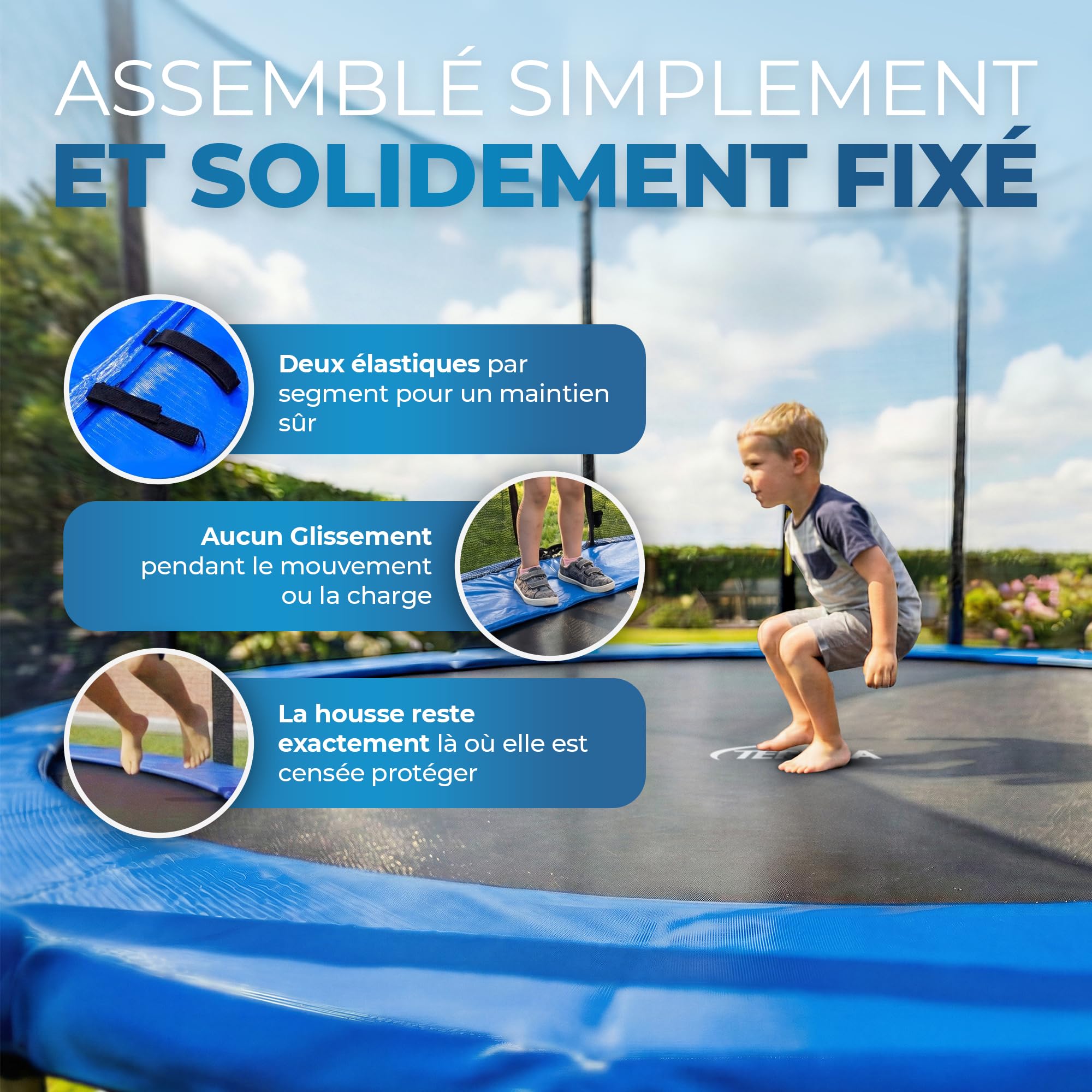 Coussin de Protection Coussin de Ressorts pour Trampoline, en PVC, Anti-UV, Bleu