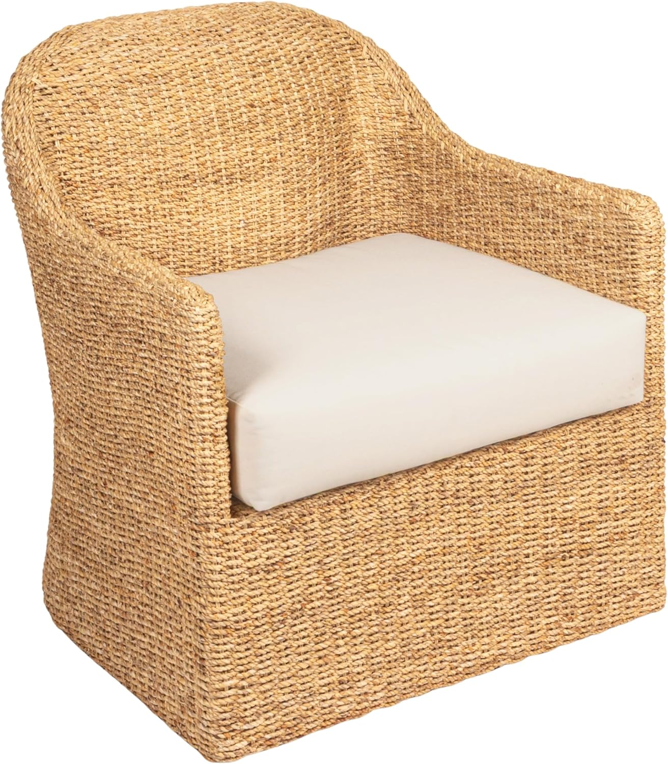 Creative Co-Op Woven Water Hyacinth and Acacia Wood Chair with Cushion, Natural and Cream