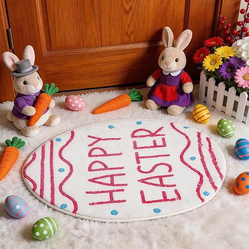 Munidow Easter Door Mat Welcome Doormat Indoor Spring Rabbit