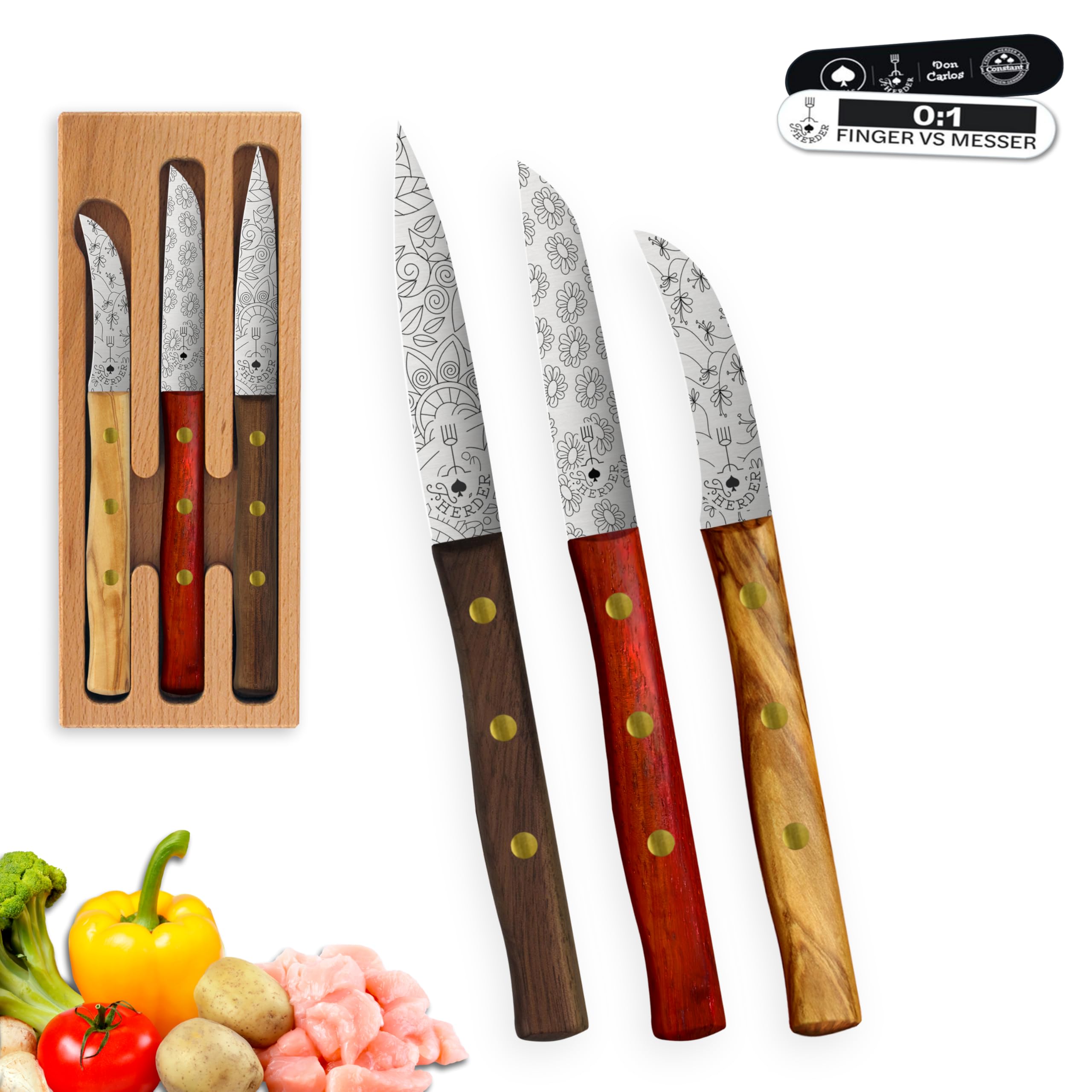 Premium Gemüsemesser - Extra Scharf, Allzweckmesser, Gemischt, Solingen, Schälmesser, Küchenmesser, Kneipchen, edler Holzgriff, Rostfrei, besonderes Geschenk