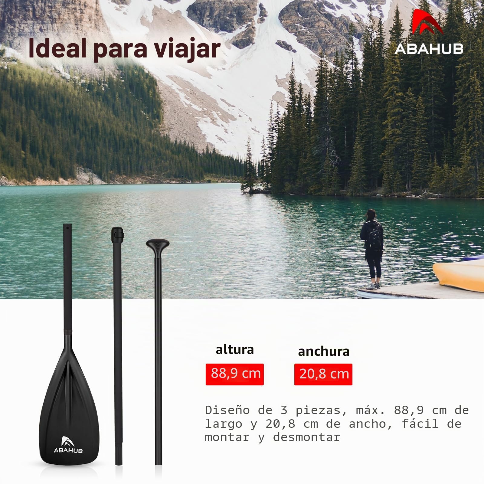 Abahub 3-Parte Remo Paddle Surf Aluminio Pala Sup Paddle Telescopic 173-213cm con Revestimiento de PU para Sup Surf Board Boating, Hoja de plástico de Nylon Negro/Azul/Verde/Rojo/Naranja/Amarillo