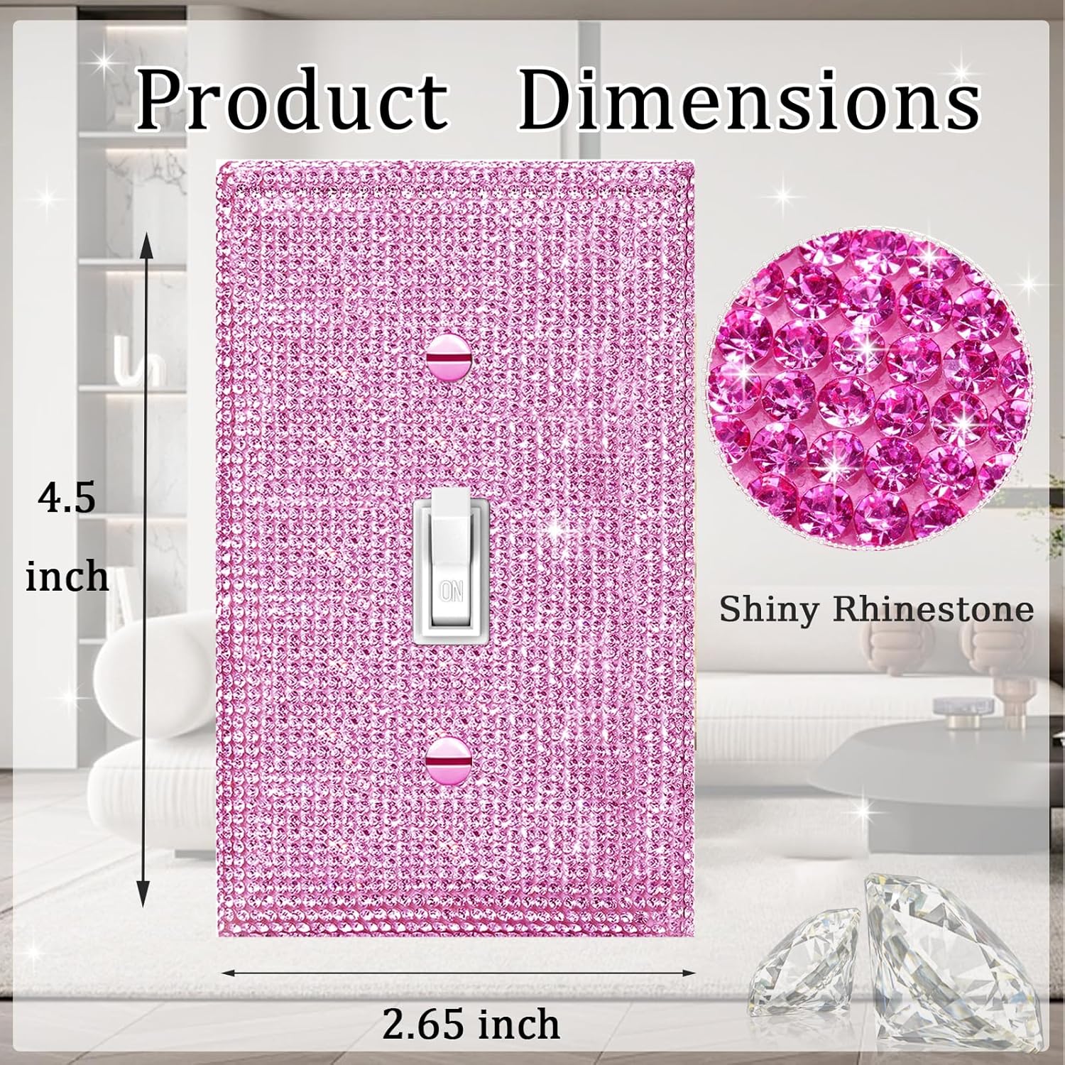 Shiny Pink Rhinestones Single Toggle Light Switch Plate Decorative Cover Plate Light Switch Cover Rhinestones Single Toggle Switch Plate Decorative Wall Plate