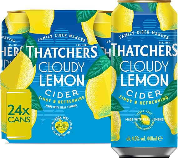 Thatchers Cloudy Lemon Fruit Cider, 24 x 440ml Cans | Family Cider Makers, Crafted in Somerset, Zingy & Refreshing, Gluten Free, Suitable for Vegans, Vegetarians & Coeliacs