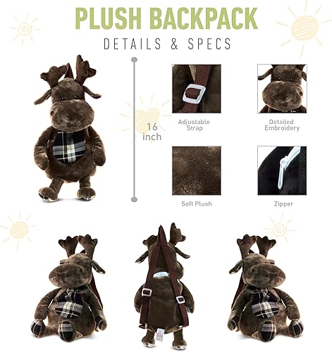 Miniatura 2 de Puzzled DolliBu - Mochila de animales de peluche de alce, bolsa de peluche súper suave para accesorios para niños, primera bolsa de peluche de viaje