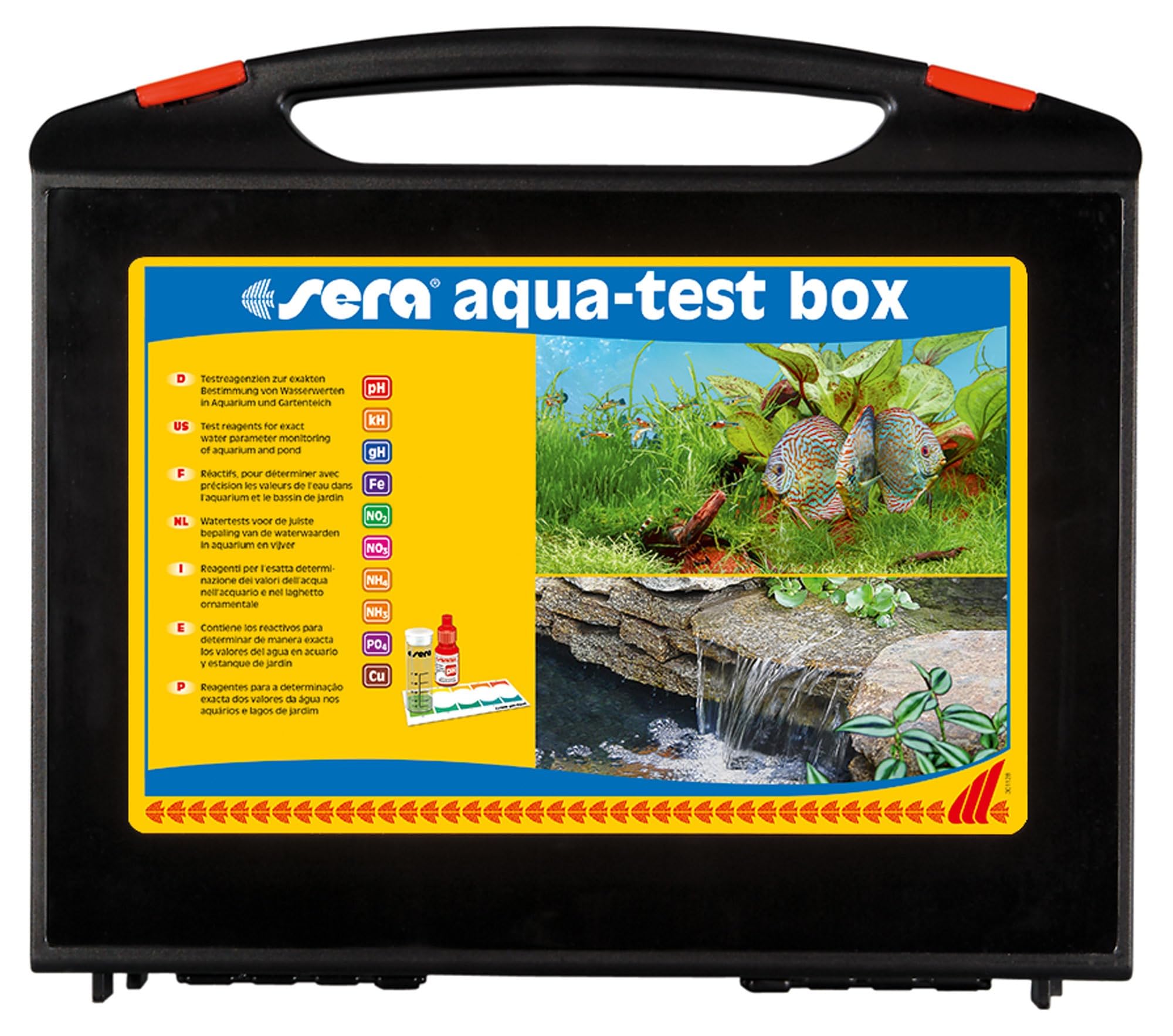 sera aqua test box | Test dell’acqua per acquari di acqua dolce | 9 test per misurare i più importanti parametri dell’acqua
