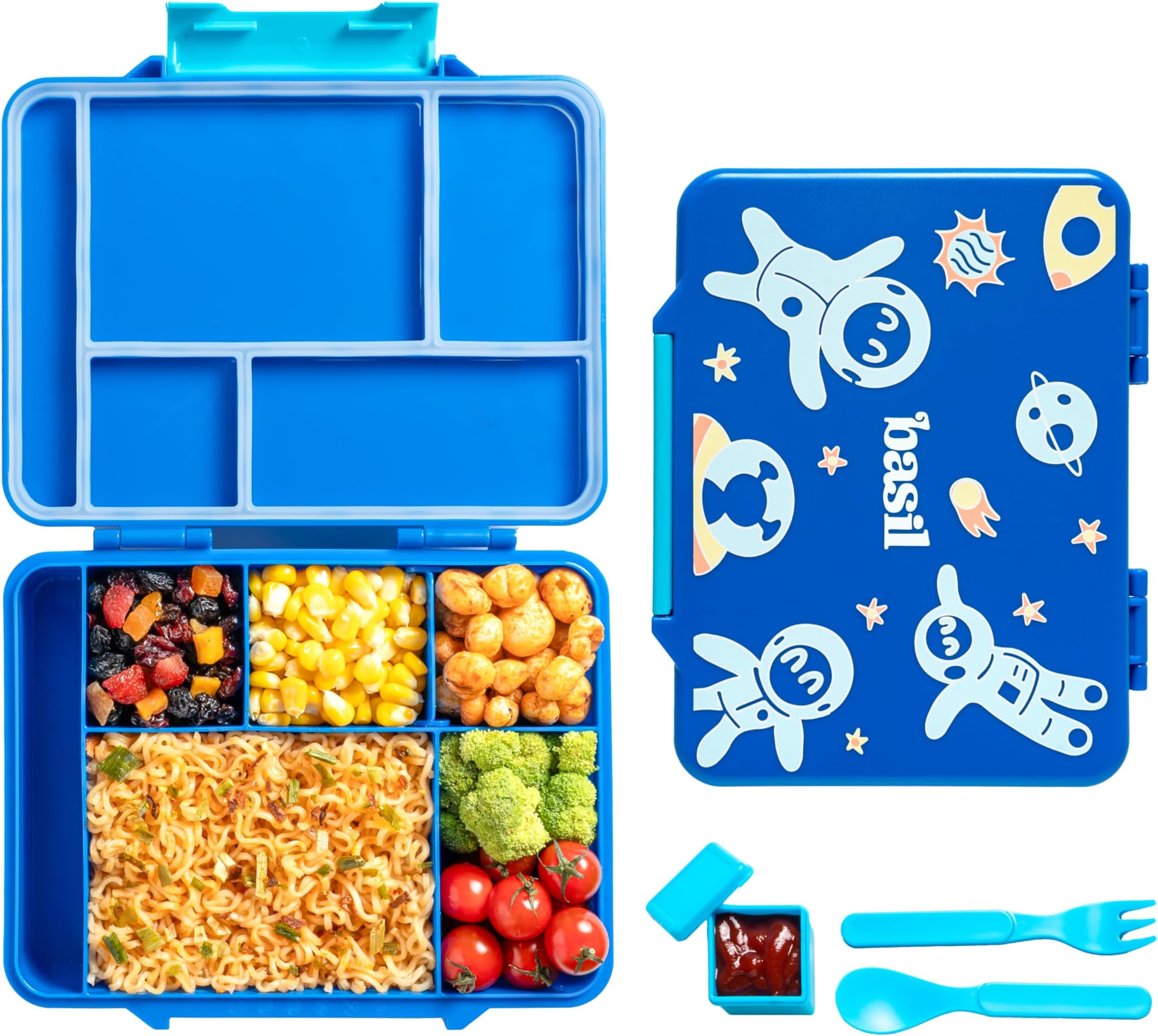 Basil Binge Bento Lunch Box – 1330 ml | 5-Compartment Leak-Proof Bento Box for Kids | BPA-Free Tiffin for School | Space