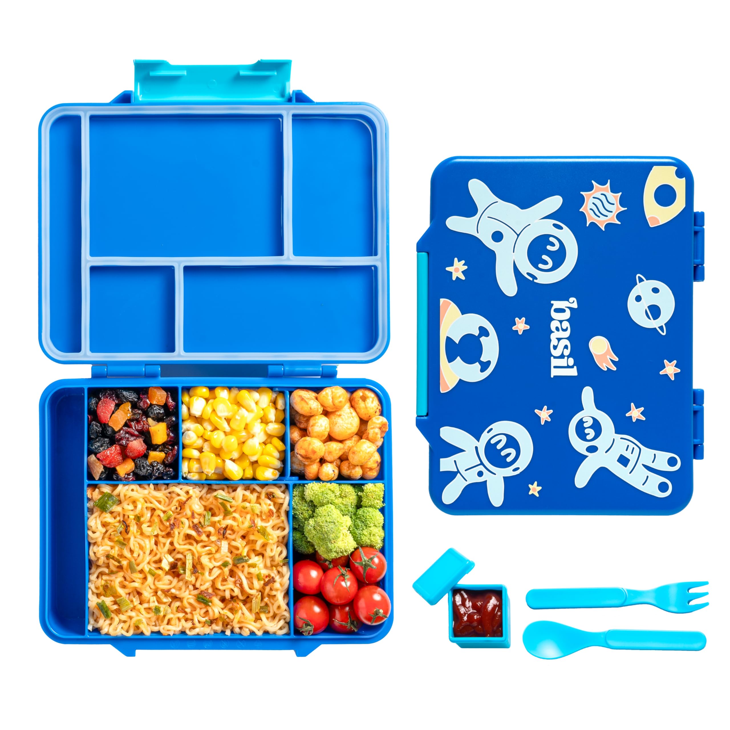 Basil Binge Bento Lunch Box – 1330 ml | 5-Compartment Leak-Proof Bento Box for Kids | BPA-Free Tiffin for School | Space