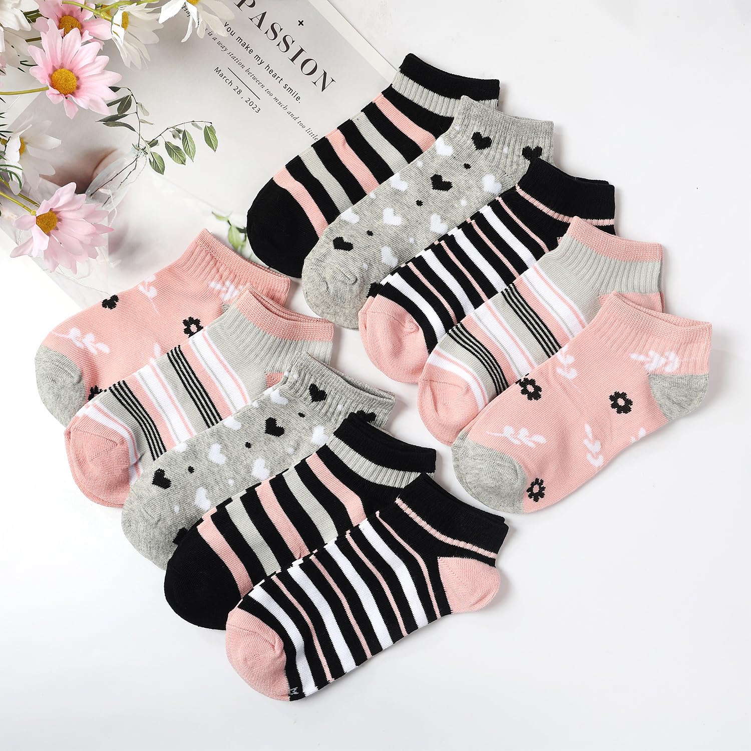 Calzini da ginnastica da donna 35-38 39-42, 10 paia di calzini corti da ragazza, calzini da ginnastica multicolori, calzini da donna colorati con strisce a pois