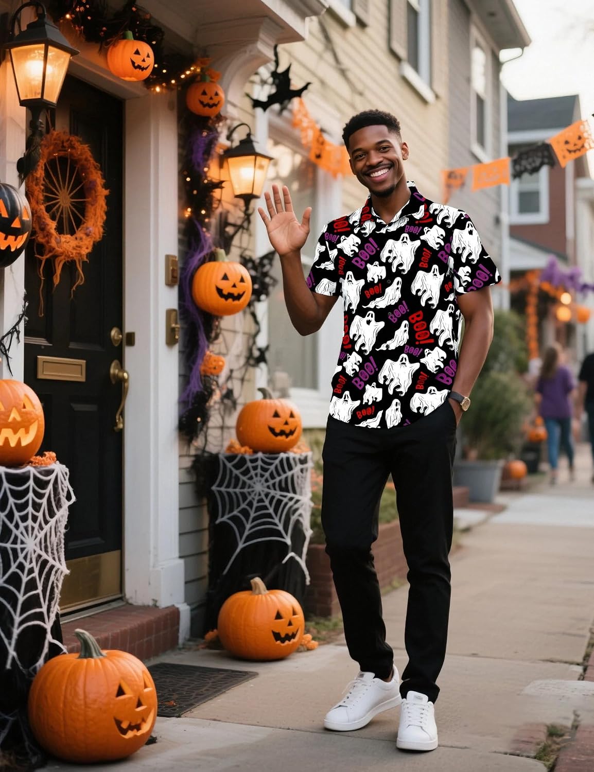 Men's Halloween Button Down Collared Short Sleeve Shirt