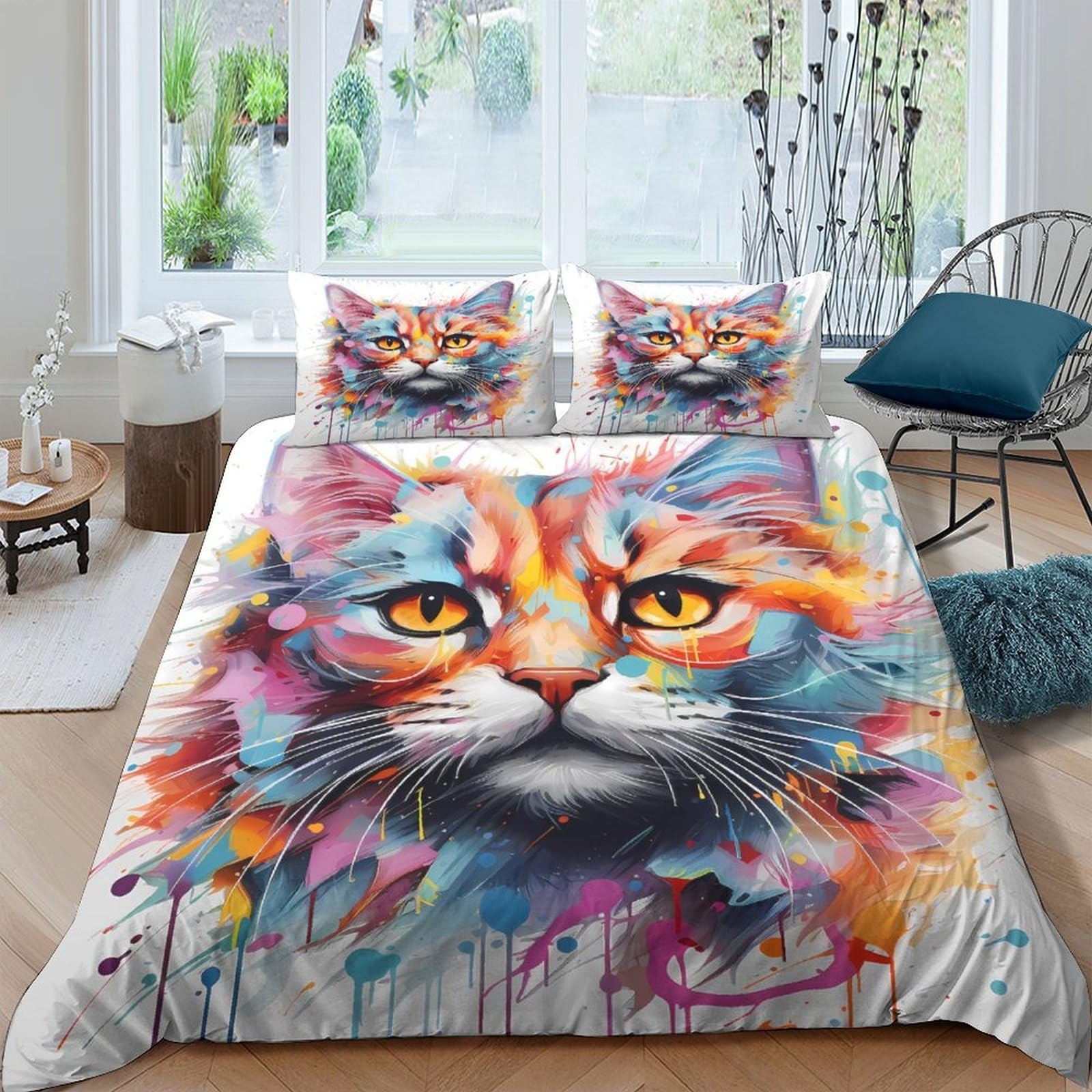 Ctjqhvkz Style-8 3D Printed Watercolour Cat Fitted Sheet Microfiber Artistic Bed Cover For Bedroom Guest Room Mattress Protection Single（135X200cm）