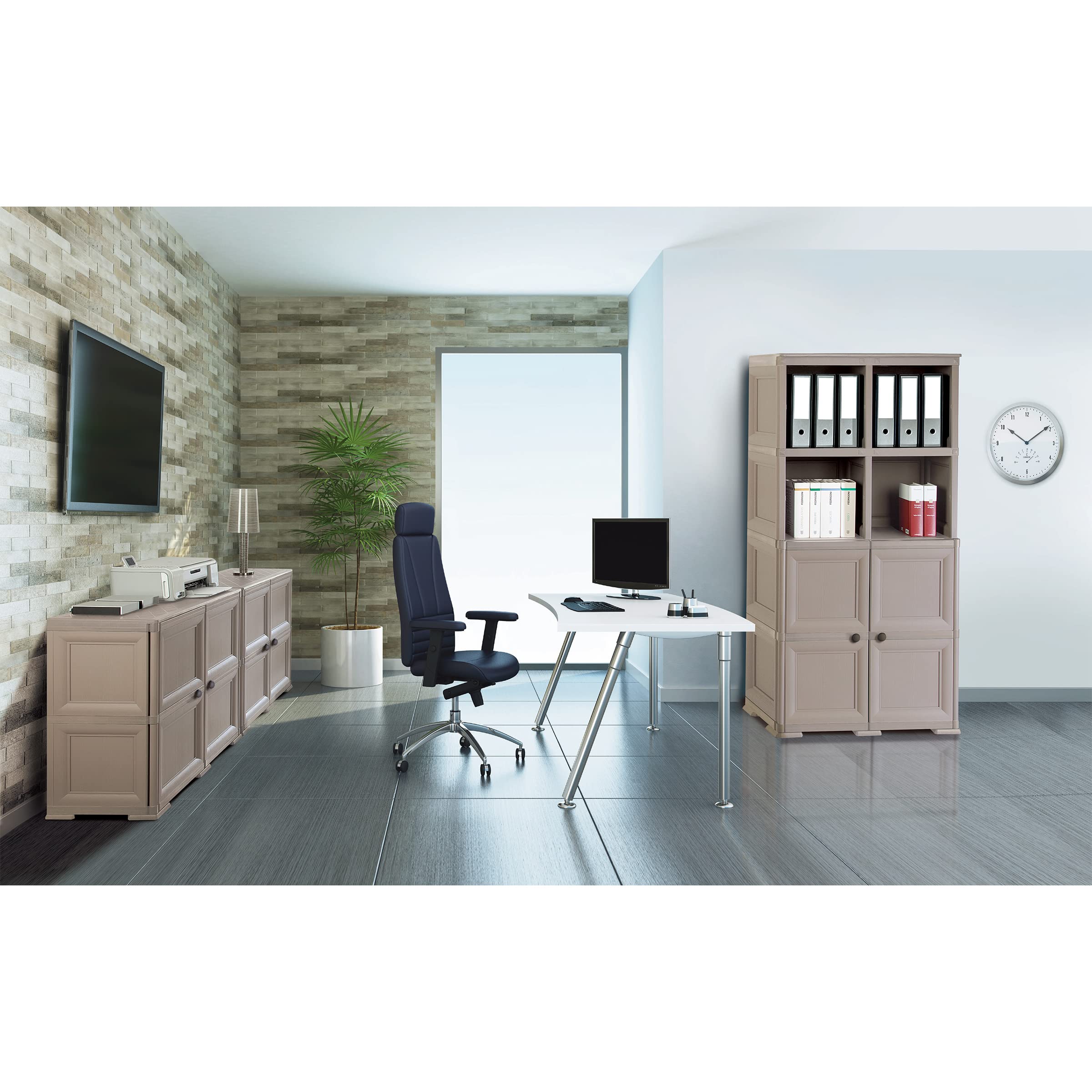 Omnimodus - Armario de almacenamiento de plástico con puertas; armario ligero con 1 estante para organización; fácil montaje, color crema 6