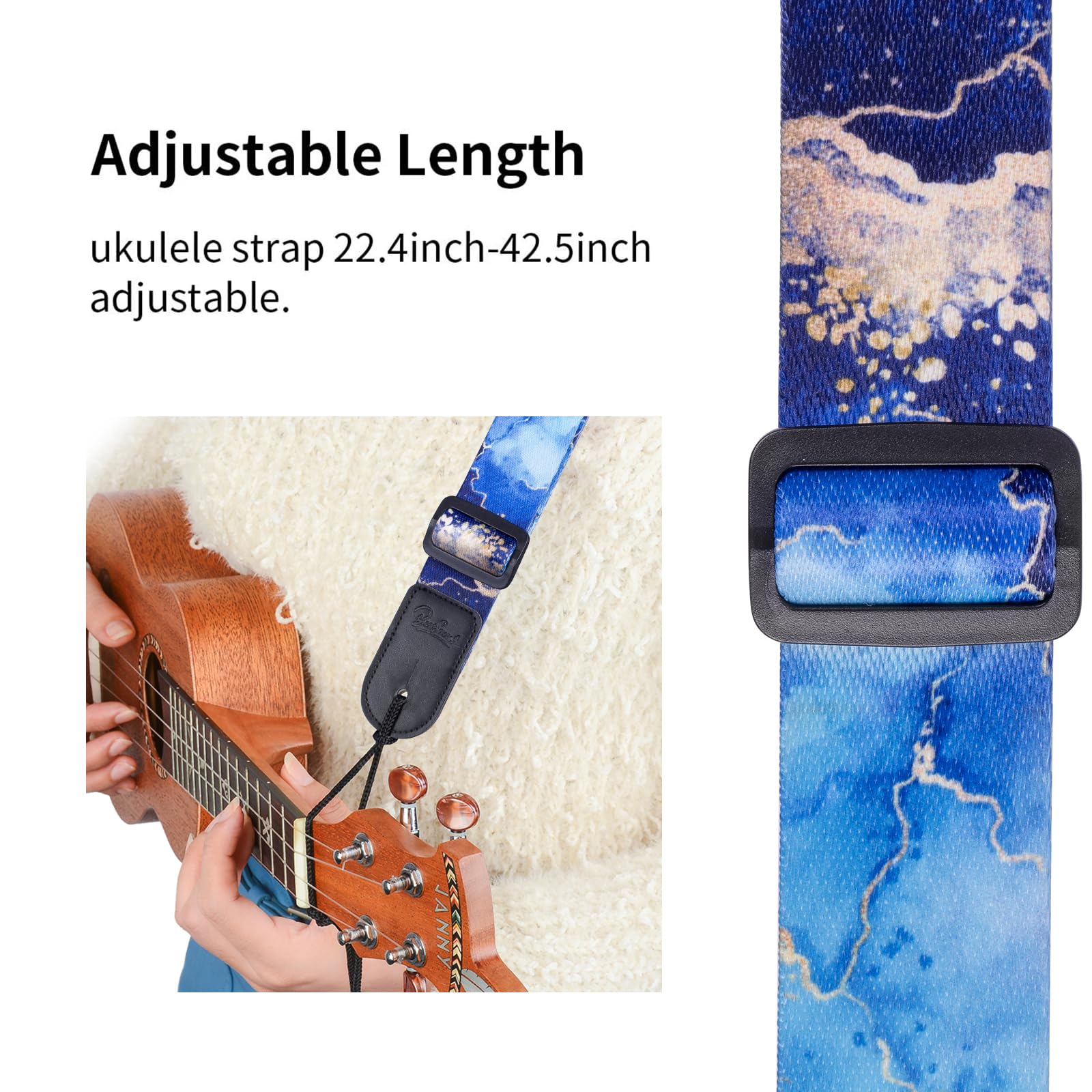 Ukulele Strap - BestSounds Uke Shoulder Straps with Leather Ends for Soprano Concert Tenor and Baritone Ukuleles (Blue Ocean) - Image 4