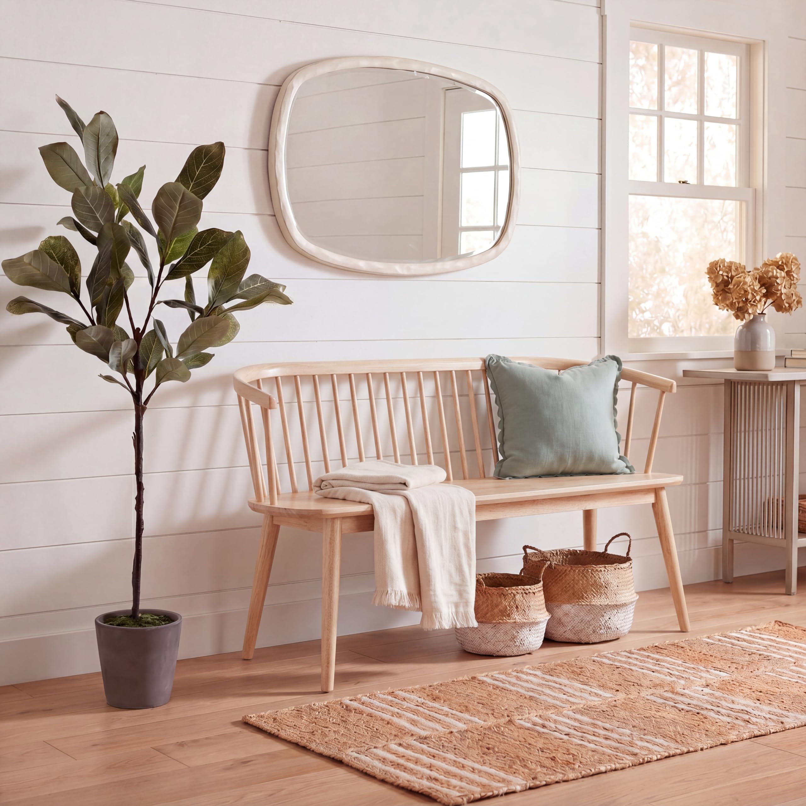 SAFAVIEH Furniture - Blanchard Spindle Bench - White Washed - Solid Wood - Classic Windsor Design - Ideal for Entryway, Bedroom, Dining Room, 17.8" Seat Height (BCH8500J)
