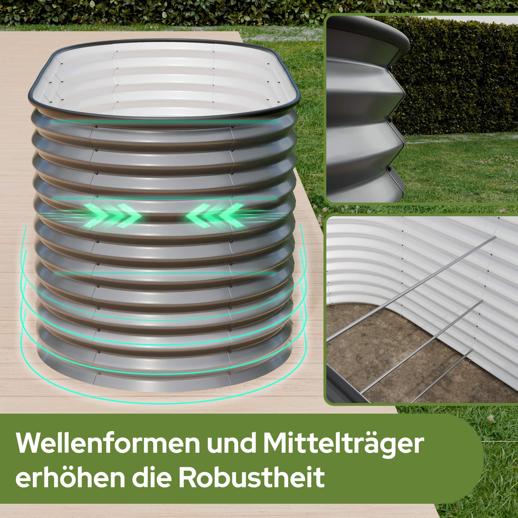 Arebos Hochbeet oval Metall 160x80x78 cm Anthrazit | Gartenbeet verzinkter Stahl rostfrei mit Gummikante 780 L, Stabil mit Querstreben | Gemüsebeet ideal für den Garten | für Gemüse, Kräuter & Blumen