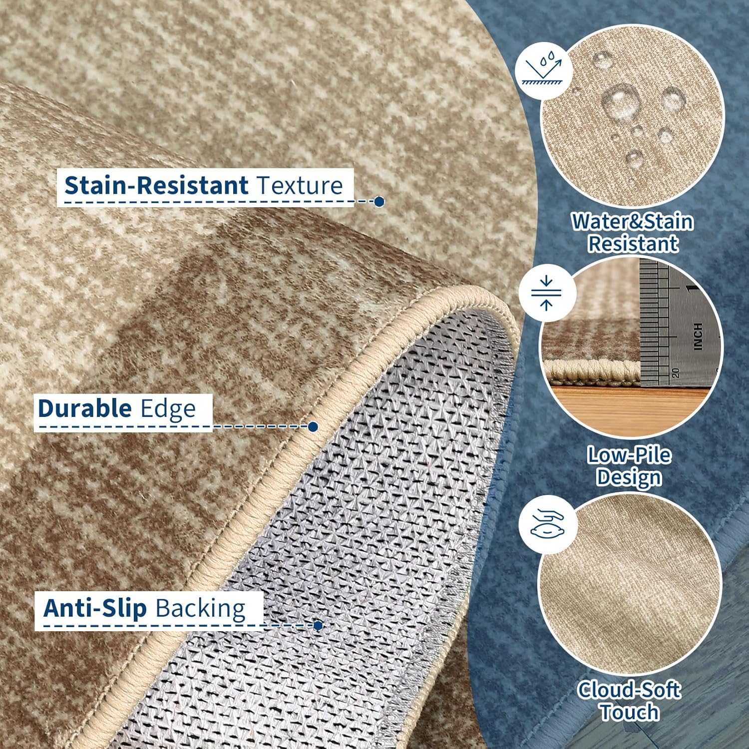 GarveeHome Washable Runner Rug 2x6, Geometric Non Slip Hallway Runner Rug for Entryway Kitchen Bedroom, Modern Bordered Low Pile Stain Resistant Throw Carpet for Laundry Bathroom, Taupe