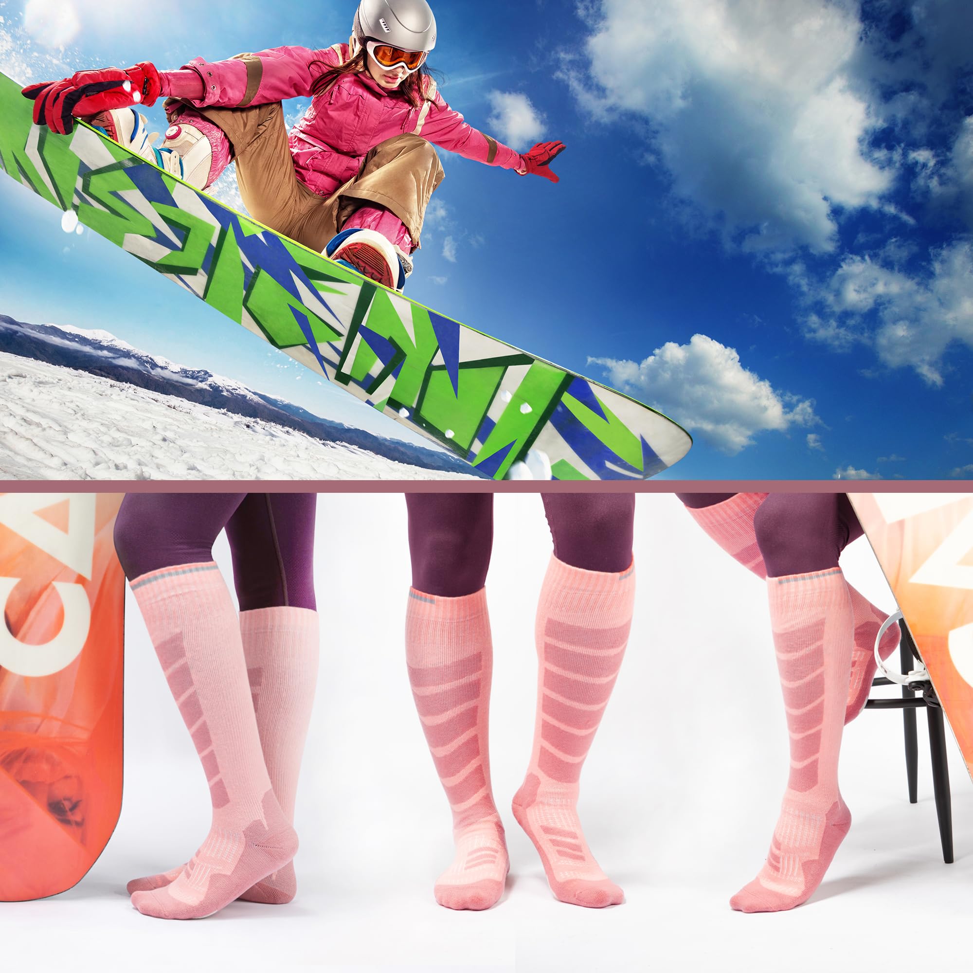 ineepor 2 Pares Alpaca Calcetines Esquí para Hombres, Mujeres Y Jóvenes, Calcetines Altos de Compresión para SNOWBOARD, Calcetines térmicos hasta la rodilla de invierno para Clima Frío Tallas 35-51