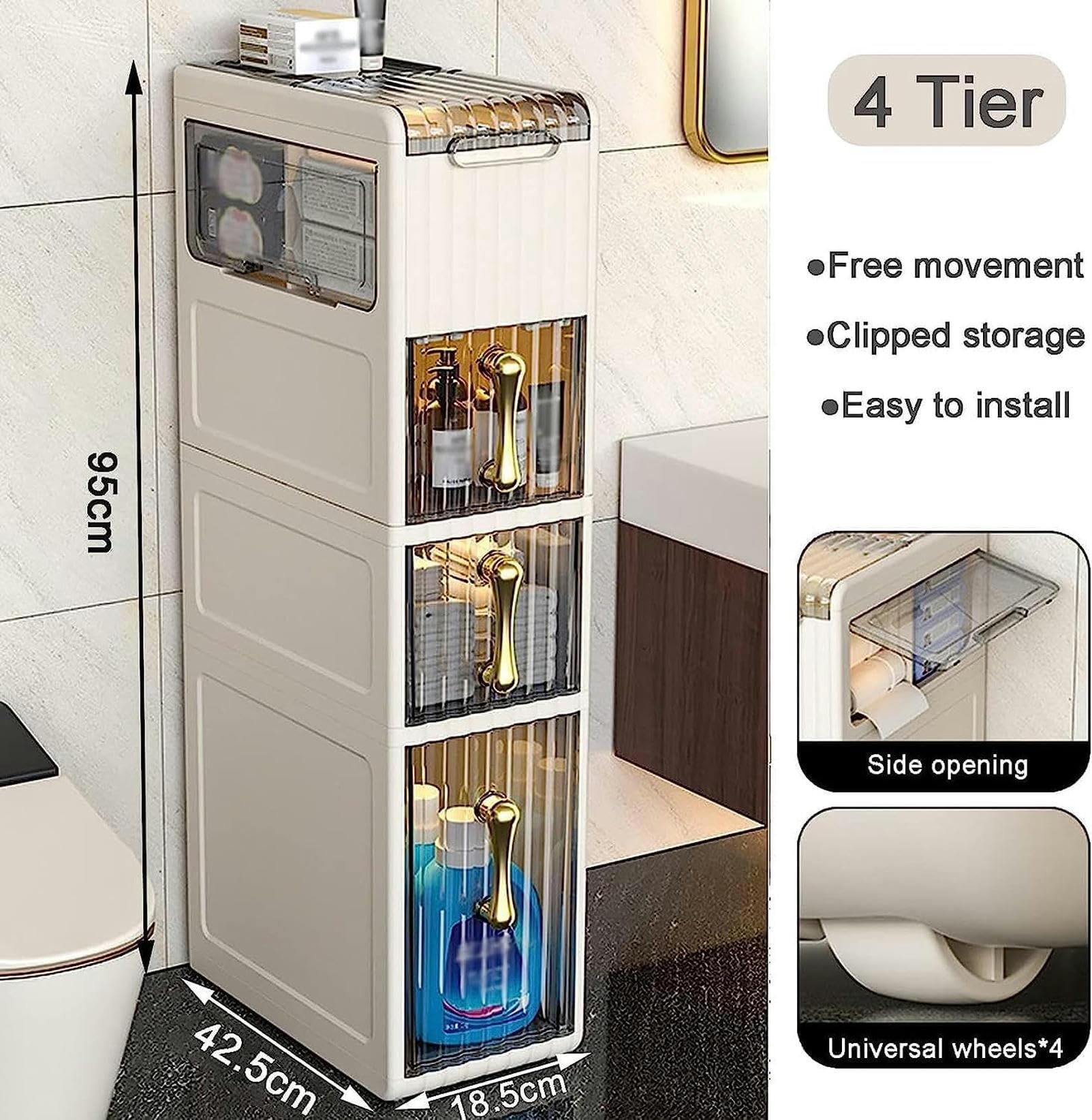 Cajones de almacenamiento apilables Unidad de gabinete de Pie Almacenamiento de baño, Gabinete de almacenamiento de inodoro para baño Delgado Almacenamiento de piso de es