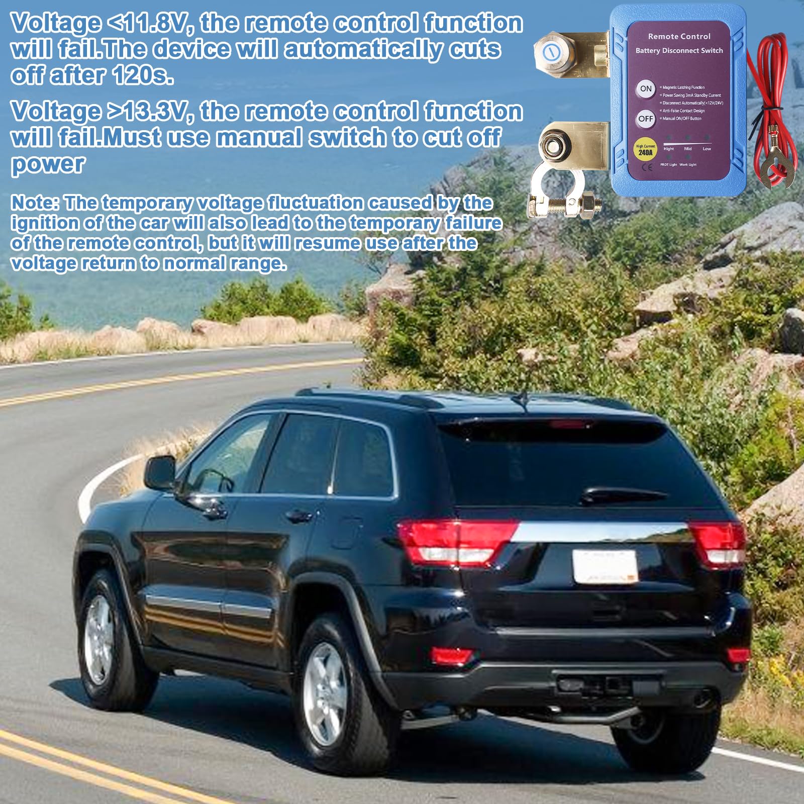Interruttore di separazione per auto radiocomandato, 12 V, 240 A, per auto, telecomando con telecomando, Kill Switch, antifurto, spegnimento automatico per auto, camper, ATV, camion, barca