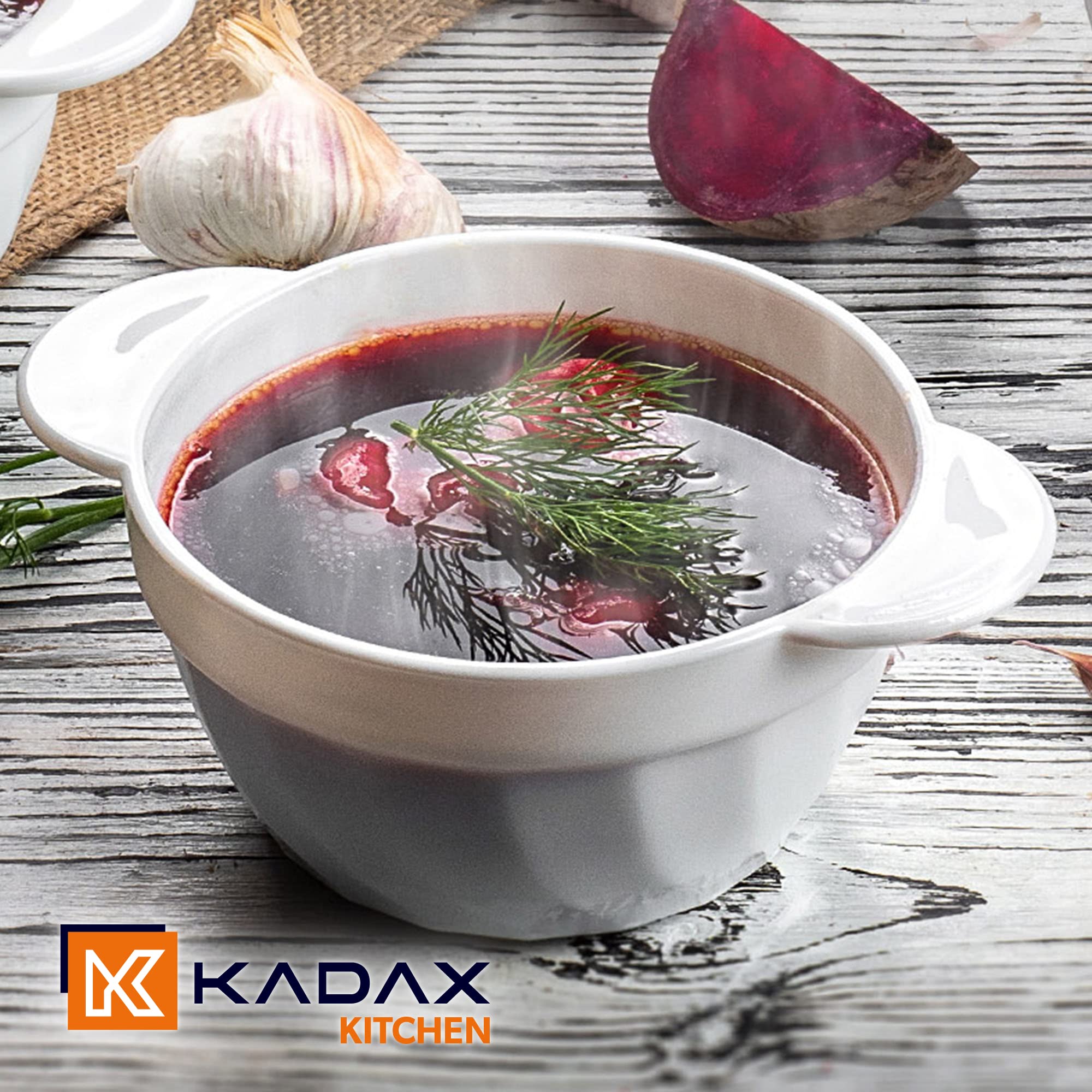 KADAX Suppentassen, 650 ml Suppenschüsseln aus verstärktem Glas, 18,5x14x8cm Suppenschalen mit Doppelgriffen, Suppenterrine für Suppen, Cremes, Brühen (650ml / 6 Stück)