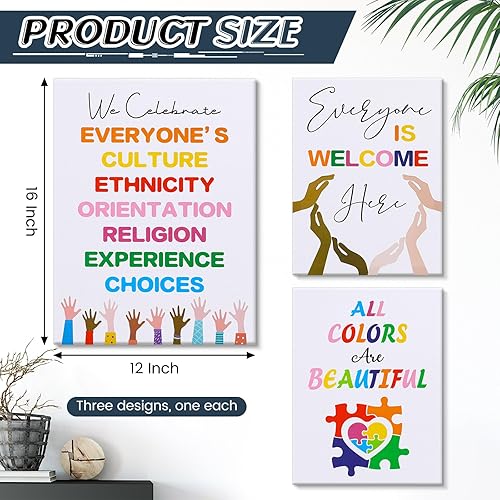 Miniatura 2 de Geyoga 3 piezas de arte inspirador de diversidad, inclusividad, unidad de acuarela, impresiones en lienzo de 12 x 16 pulgadas, decoración de pared