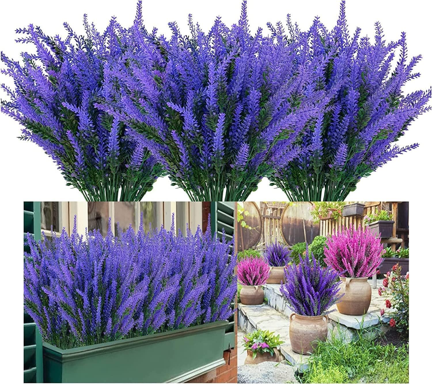 YATUOPNG Artificial Plant In Pot-Outdoor Lavender Flowers,24 Bundles Outdoor Fake For Wedding Kitchen Garden Patio Porch(Blue,12)