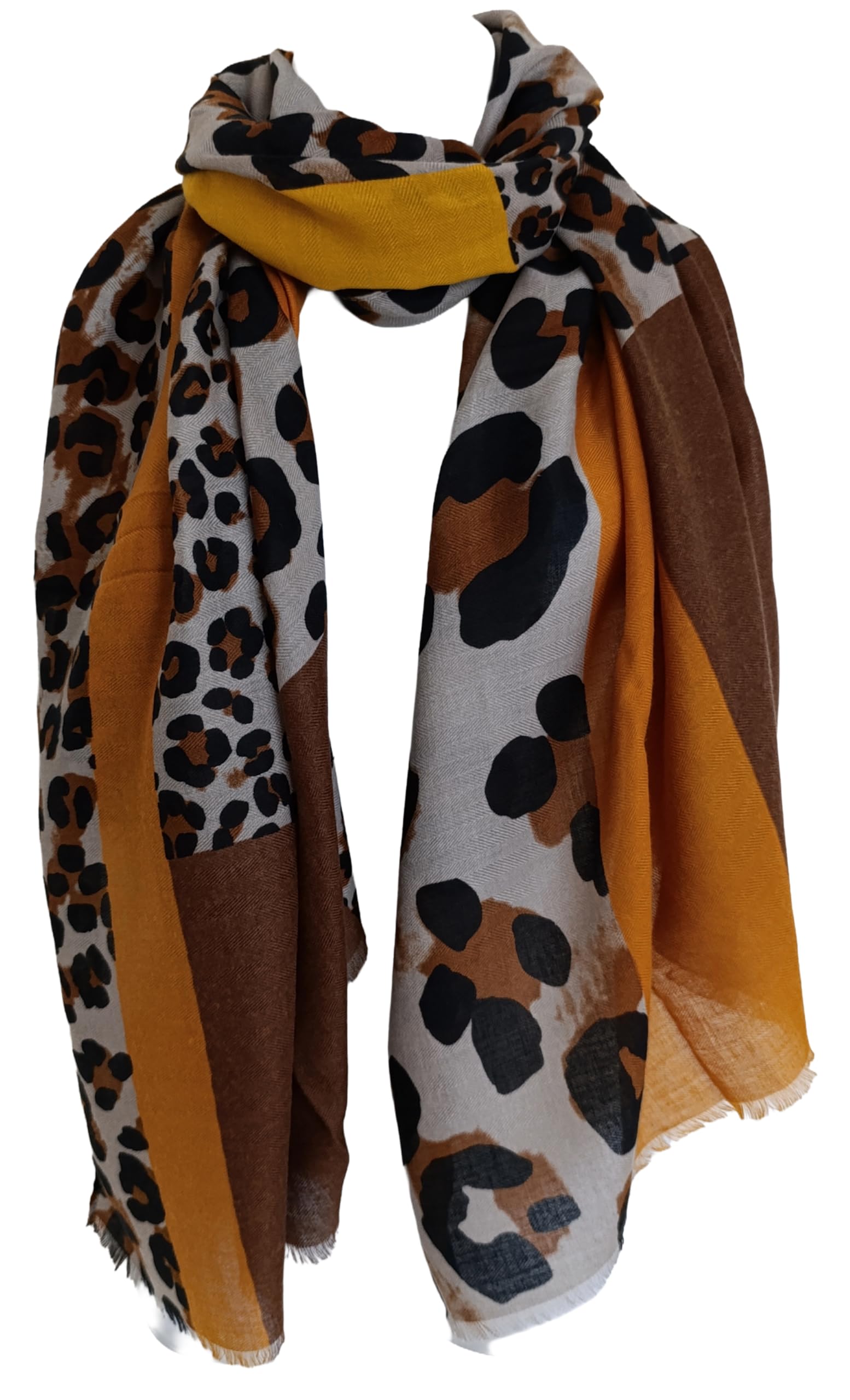 Glamlondon Women's Un19 - Brown Leopard Print Scarf Multi Coloured Border (Un19 - Brown)