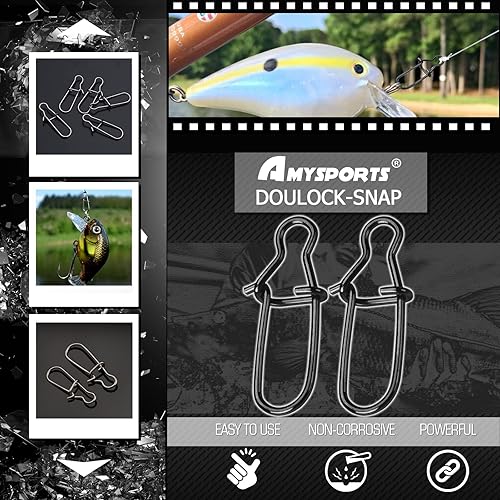 Miniatura 2 de AMYSPORTS Clip de presión de pesca de alta resistencia, doble bloqueo giratorio de acero inoxidable de cambio rápido, broches de pesca de níquel