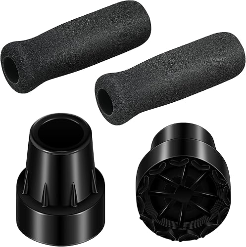 Juego de puntas de bastón de repuesto, 2 puntas de caña de goma para puntas de muletas de 3/4 pulgadas de diámetro, 2 piezas de agarre de mano de