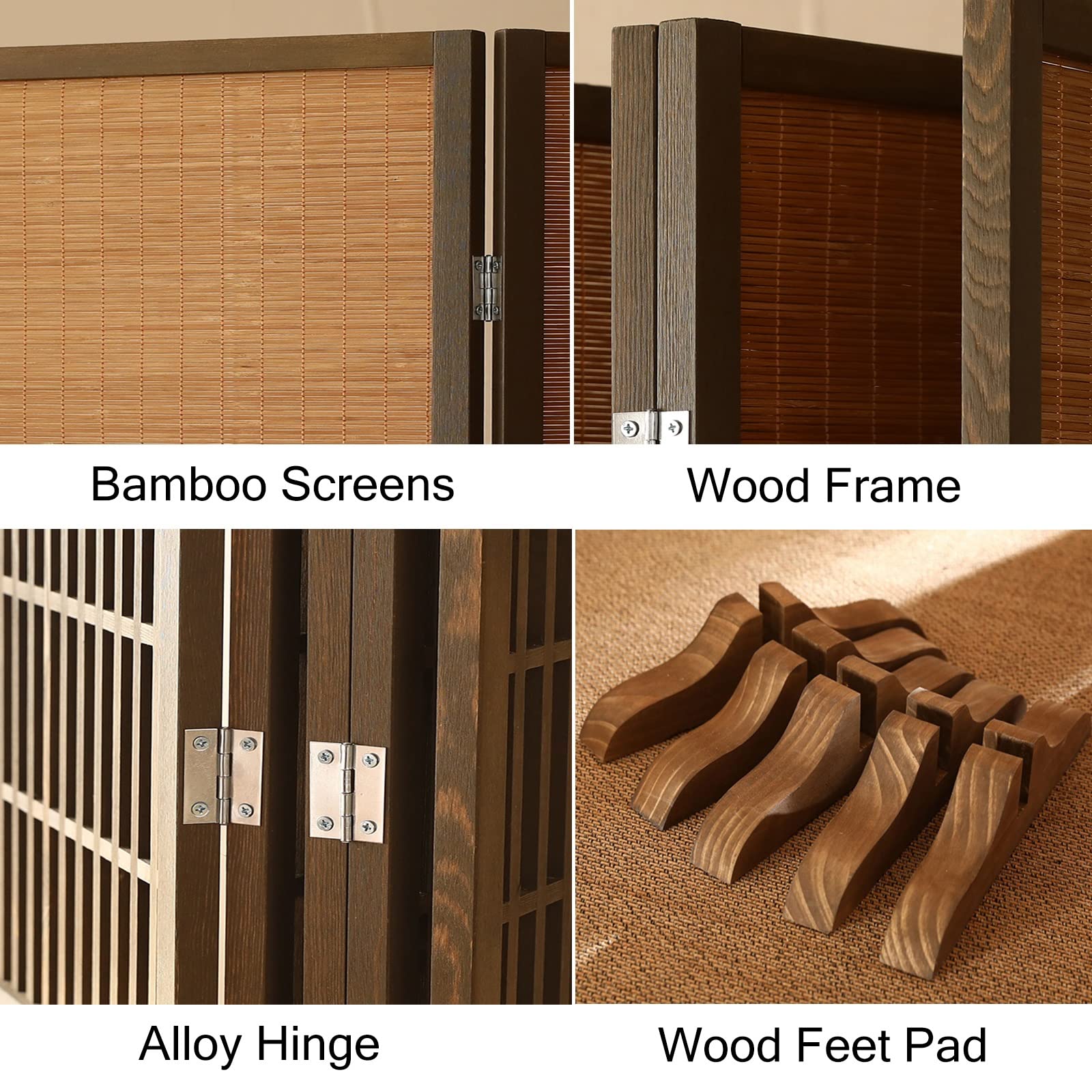 Cloison De Séparation Pliante 5 Panneaux 200 Cm Bambou Et Toile