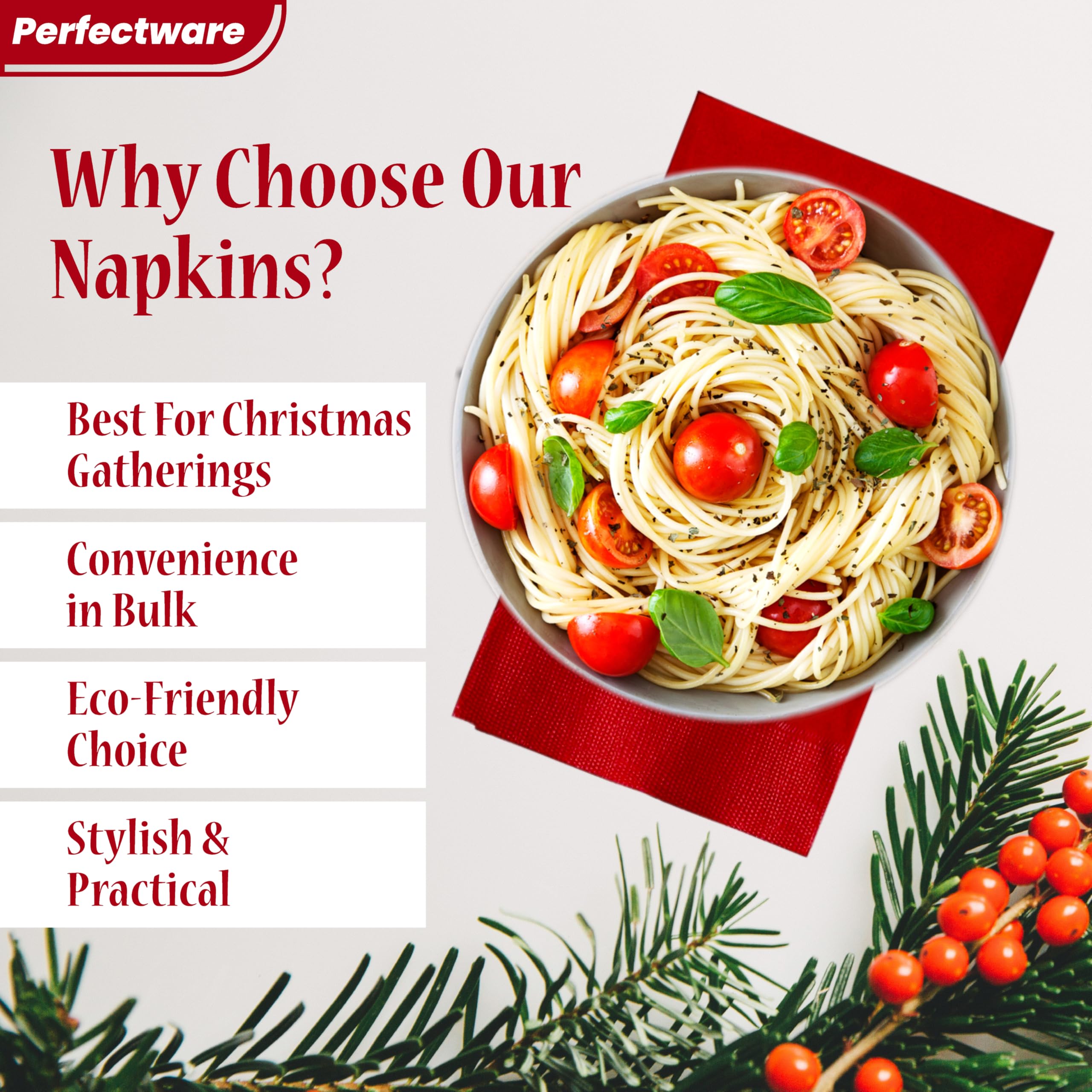 Perfectware - Servilletas de cena de 2 capas rojas, 50 unidades, color rojo, 2 capas, 15 x 17 pulgadas, paquete de 50 unidades. Ideal para fiestas, (PWRedDinnerNapkin-50 CT)