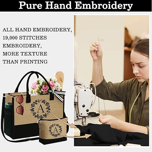 Miniatura 2 de YOOLIFE Regalos para mujeres  Regalos para el Día de la Madre, bolsa de yute inicial para playa y bolsa de maquillaje, regalos de cumpleaños para