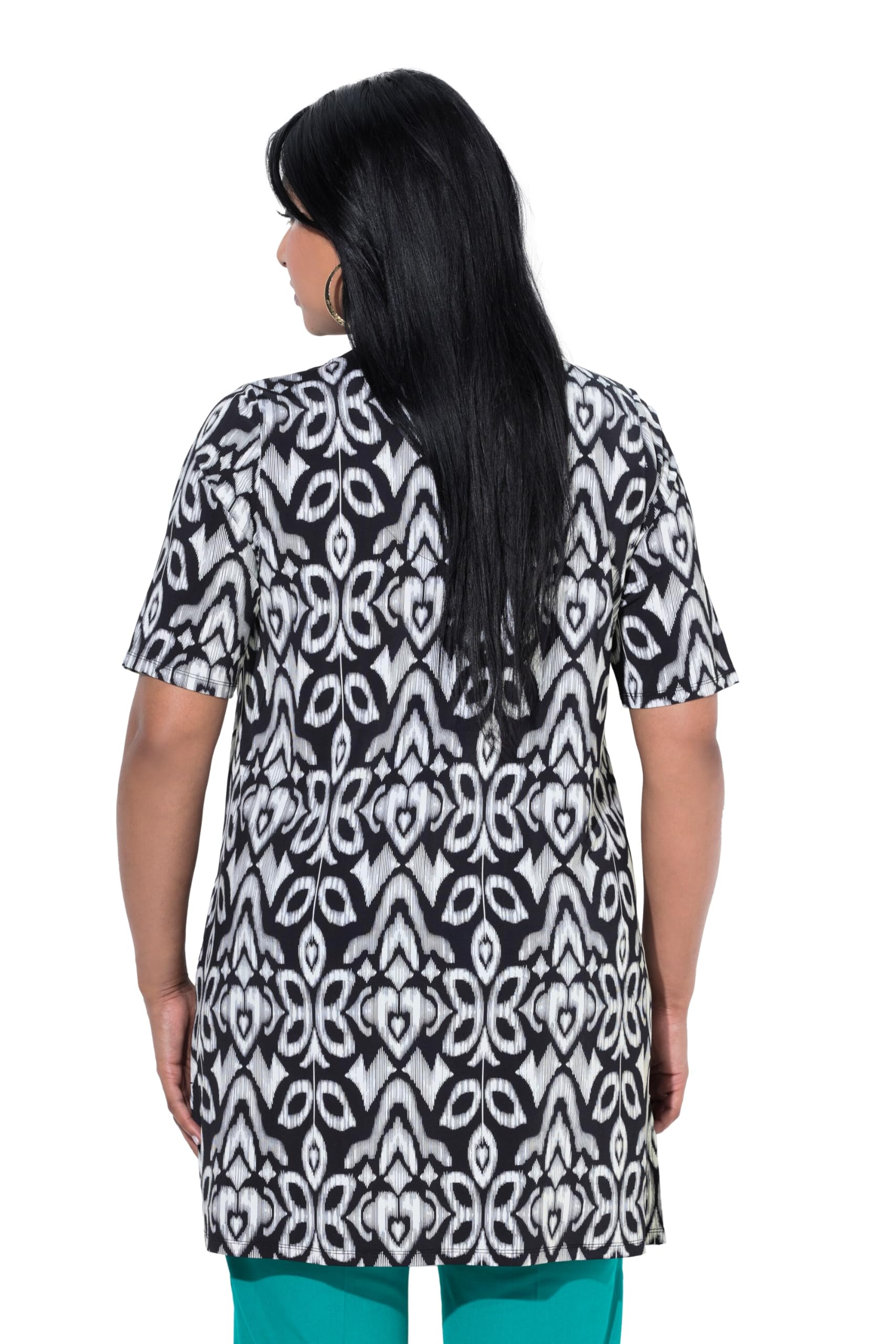 Ulla Popken Damen große Größen Übergrößen Plus Size Slinky-Longshirt, florales Design, V-Ausschnitt, Halbarm 839976
