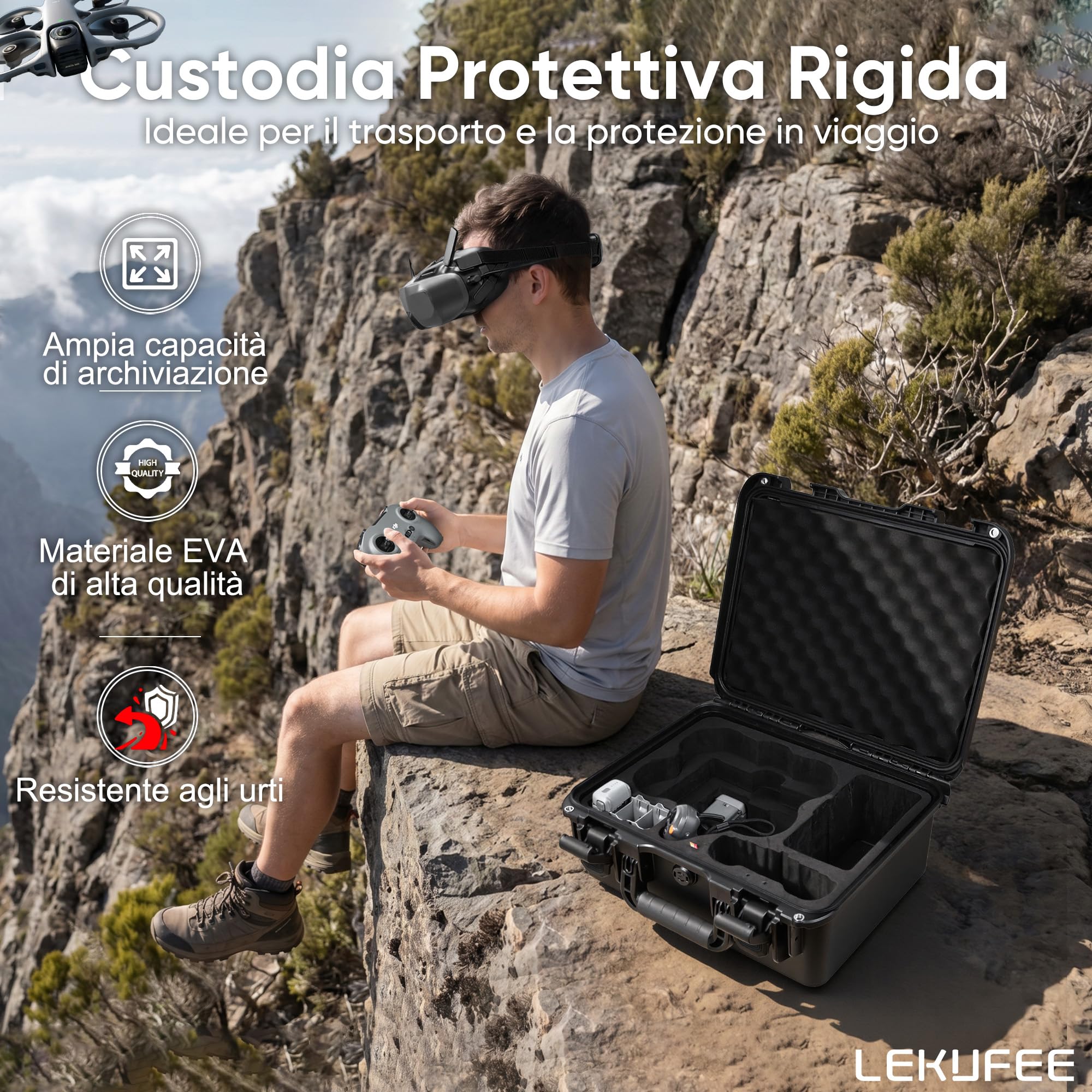 LEKUFEE Valigia rigida impermeabile per drone DJI Avata 360 Combo Motion Fly More, batterie (5 pezzi), Goggles N3/3, RC Motion 3, DJI RC 2/RC N3/N2, controller FPV 3 e accessori (solo custodia)