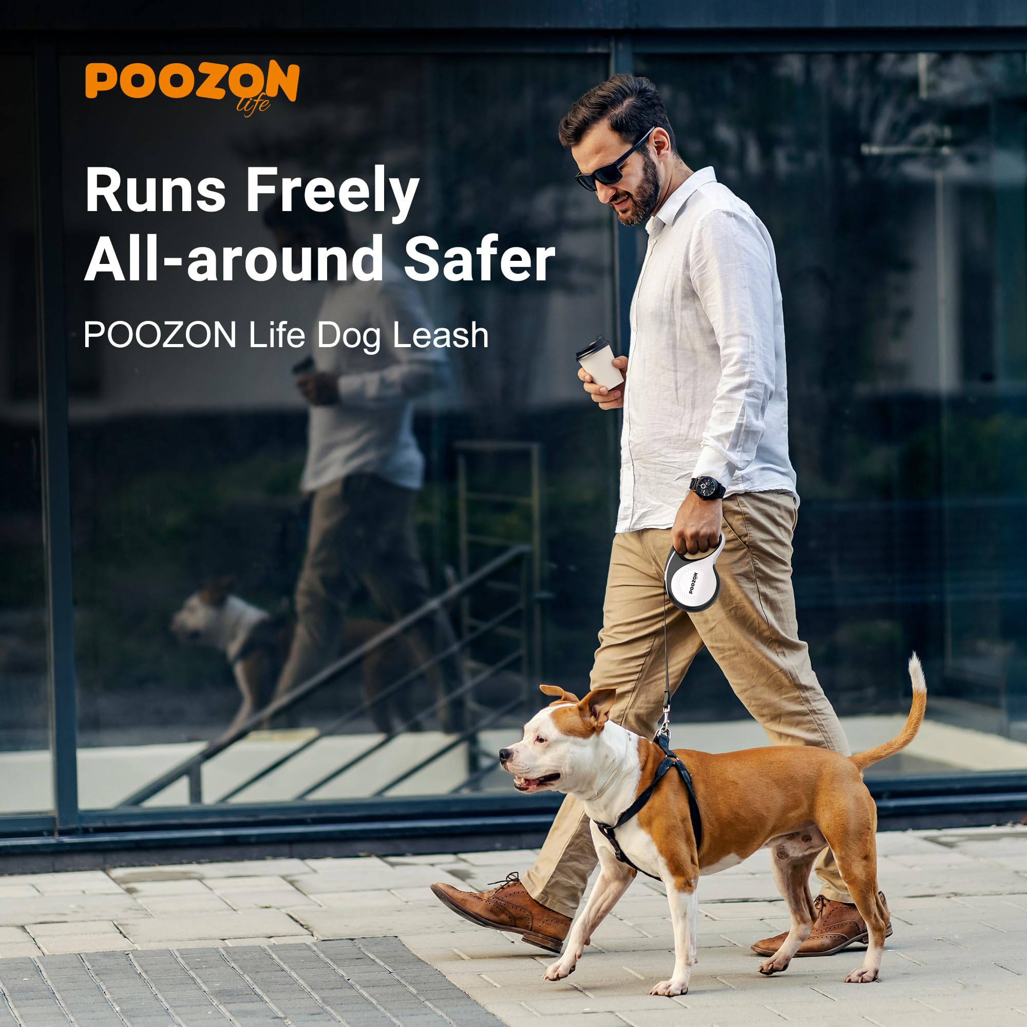 Poozonlife Retractable Dog Leash, 360° Tangle Free, 10 ft Strong Nylon Tap for Pets, Walking Leash for Small and Medium Dogs, Heavy Duty, One Button Break and Lock, Up to 33 lbs