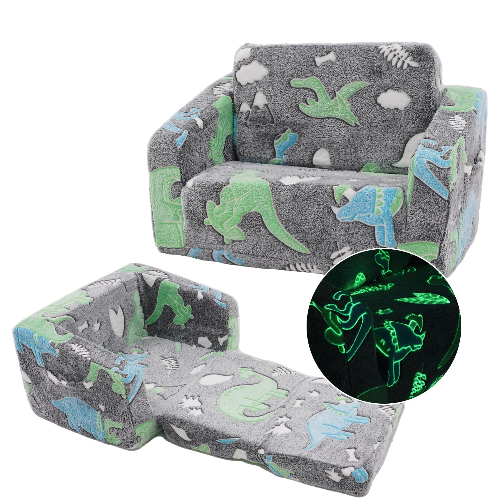 Poltroncina bambini, 2 in 1 divano per bambini, pieghevole, divano letto, rimovibile e lavabile, mini divano da gioco per ragazzi e ragazze, cameretta dei bambini, motivo dinosauro