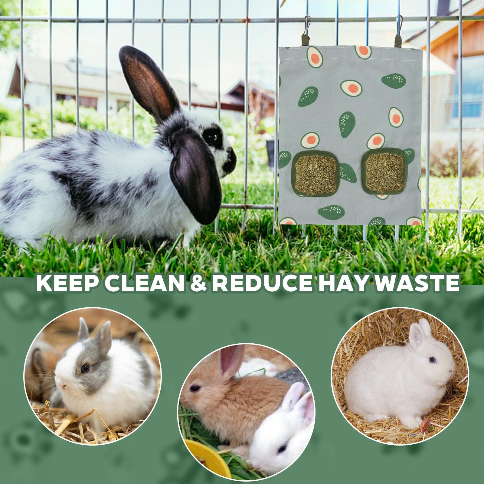 3 Pack Hay Bag for Rabbits, 2-Hole Hanging Rabbit Hay Feeder Bag, Guinea Pig Hays Feeder for Small Pets Rabbits, Chinchillas, Hamsters - image 5