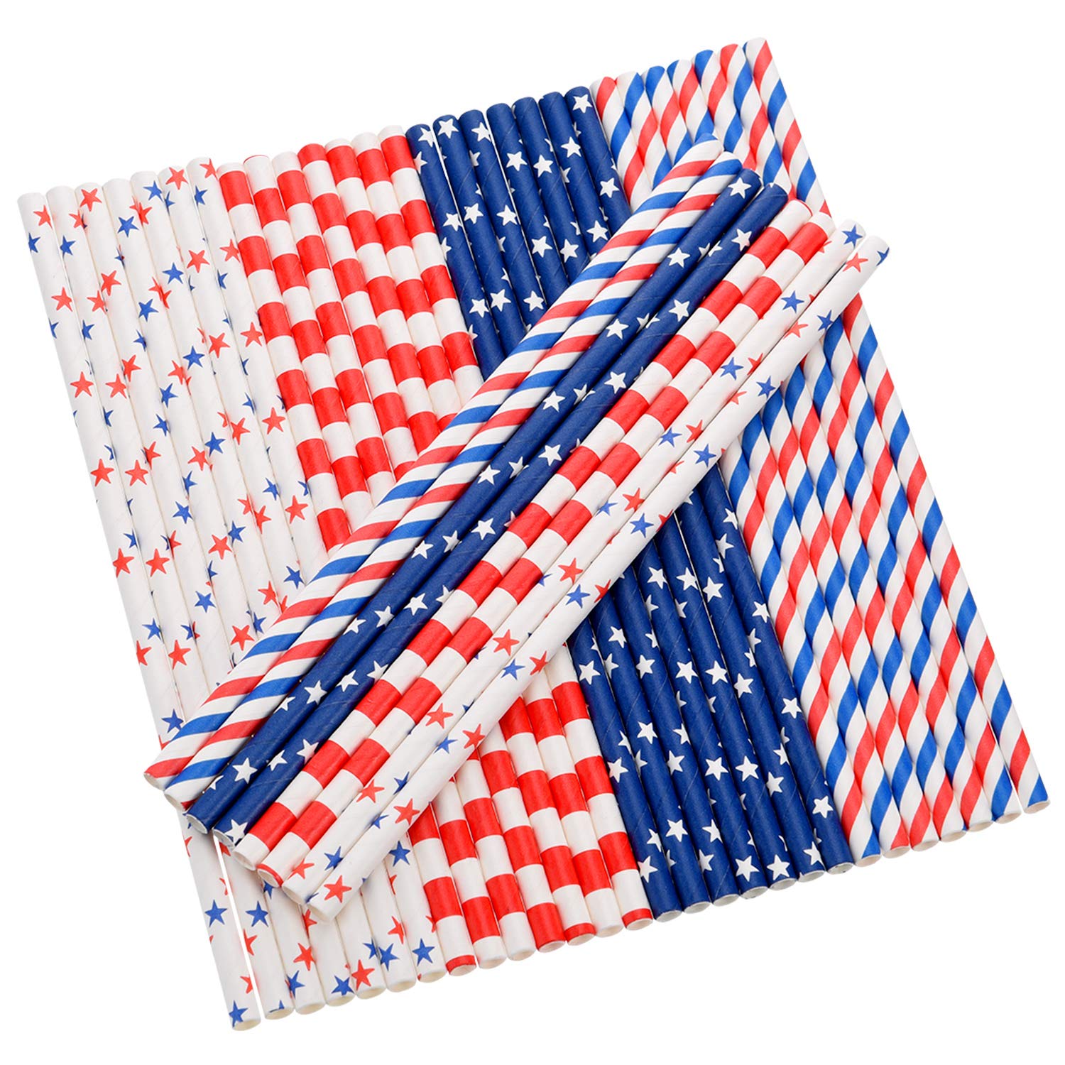 Cannucce di carta con bandiera americana, 200 pezzi, cannucce di carta rosse e blu, per giorno dell'indipendenza, commemorativo di 4a celebrazione di luglio