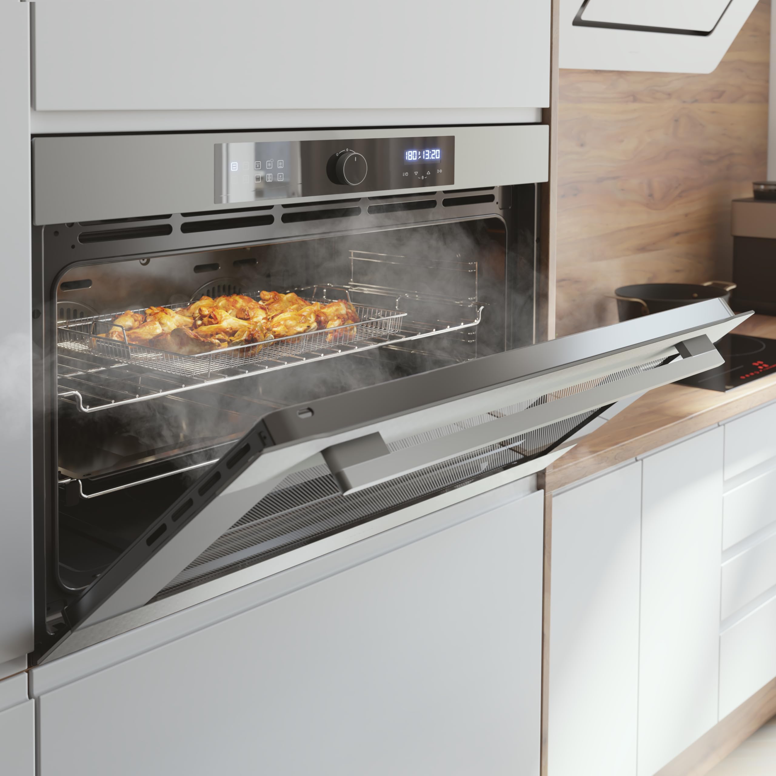 Cecotec Einbaubackofen Multifunktion Bolero Hexa AF319000 Inox A 3800W, 133L Kapazität, 11 Funktionen mit Airfryer Master, Pizza Master, Steam Asisst, Steam EasyClean, 3D Cooking, Defrost