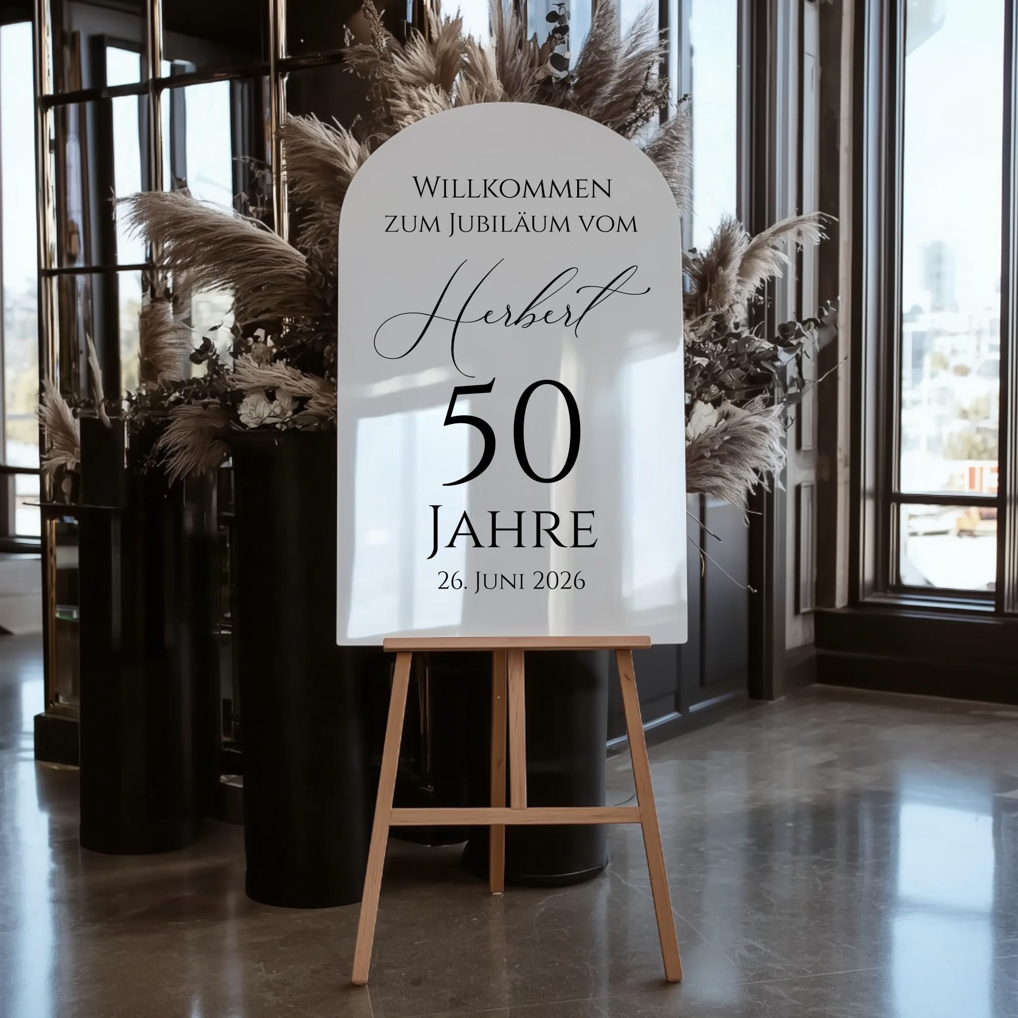 Willkommensschild Hochzeit personalisiert Acrylglas Weiß Hochglanz – elegante Deko für Empfang, Party & Events – Made in Germany