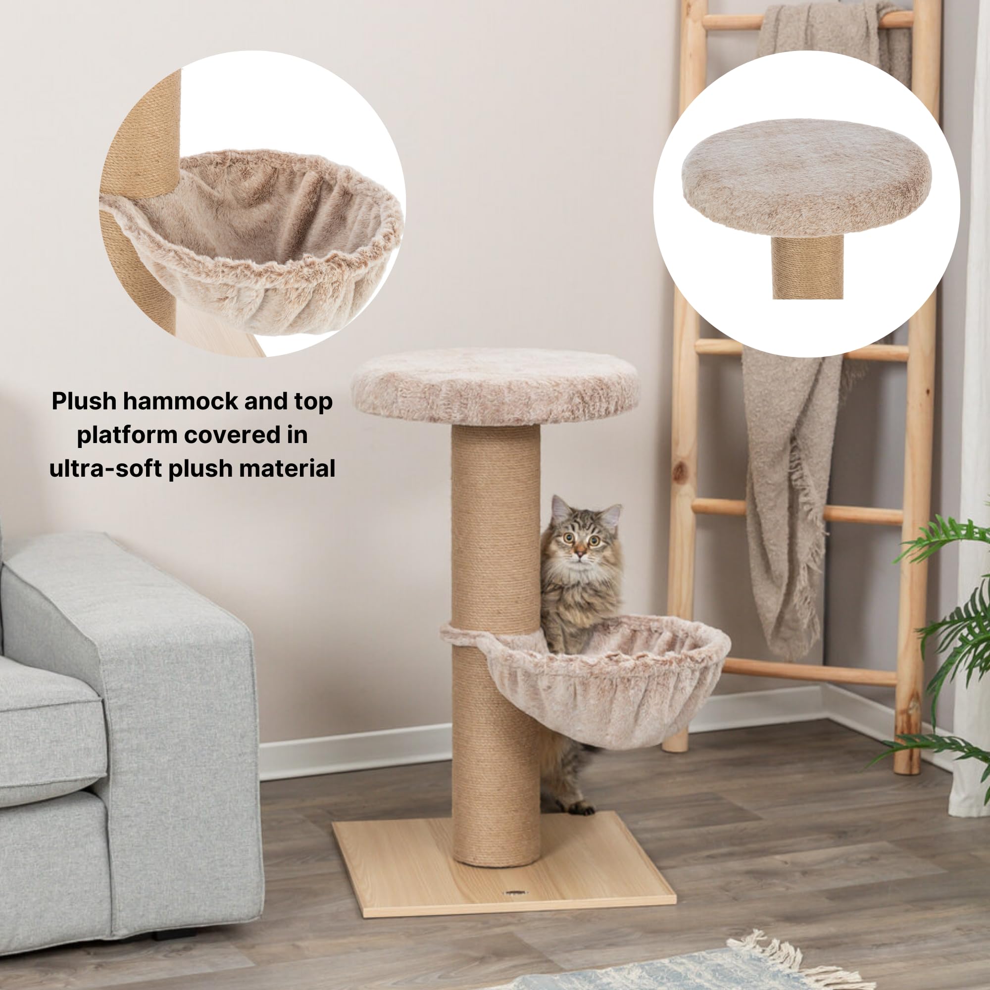 TRIXIE Mauricio - Albero per gatti con pali in iuta, letto accogliente e grandi piattaforme, mobili per gatti da interno per graffiare e arrampicarsi, beige, 50 x 50 x 84 cm