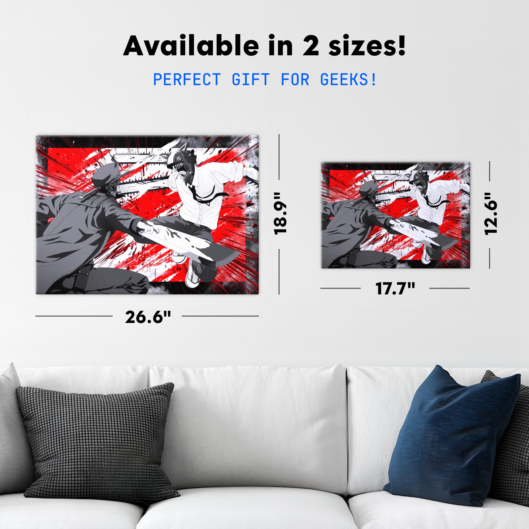 Displate Metallposter Chainsaw Man vs Katana - Man Red Brutal Combat - Wanddeko Poster für Schlafzimmer Magnetische Befestigung 48 cm x 67.5 cm
