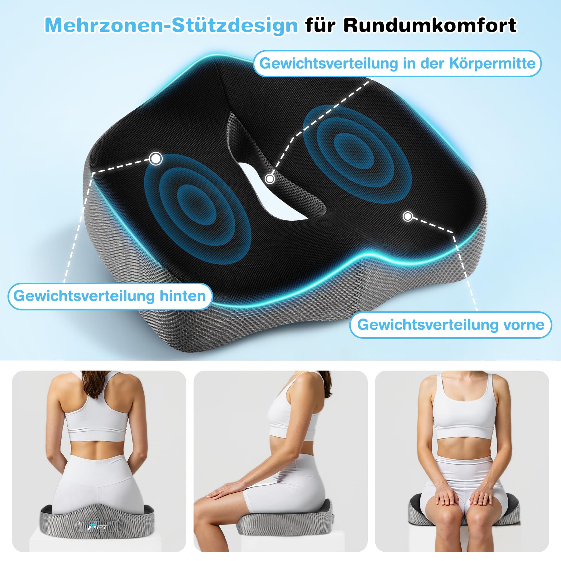 POOTACK Sitzkissen - Sitzkissen Bürostuhl & Auto für Sitzkomfort, Memory-Schaum mit Loch & U-förmigem Design für Bürostuhl, Auto, Reif