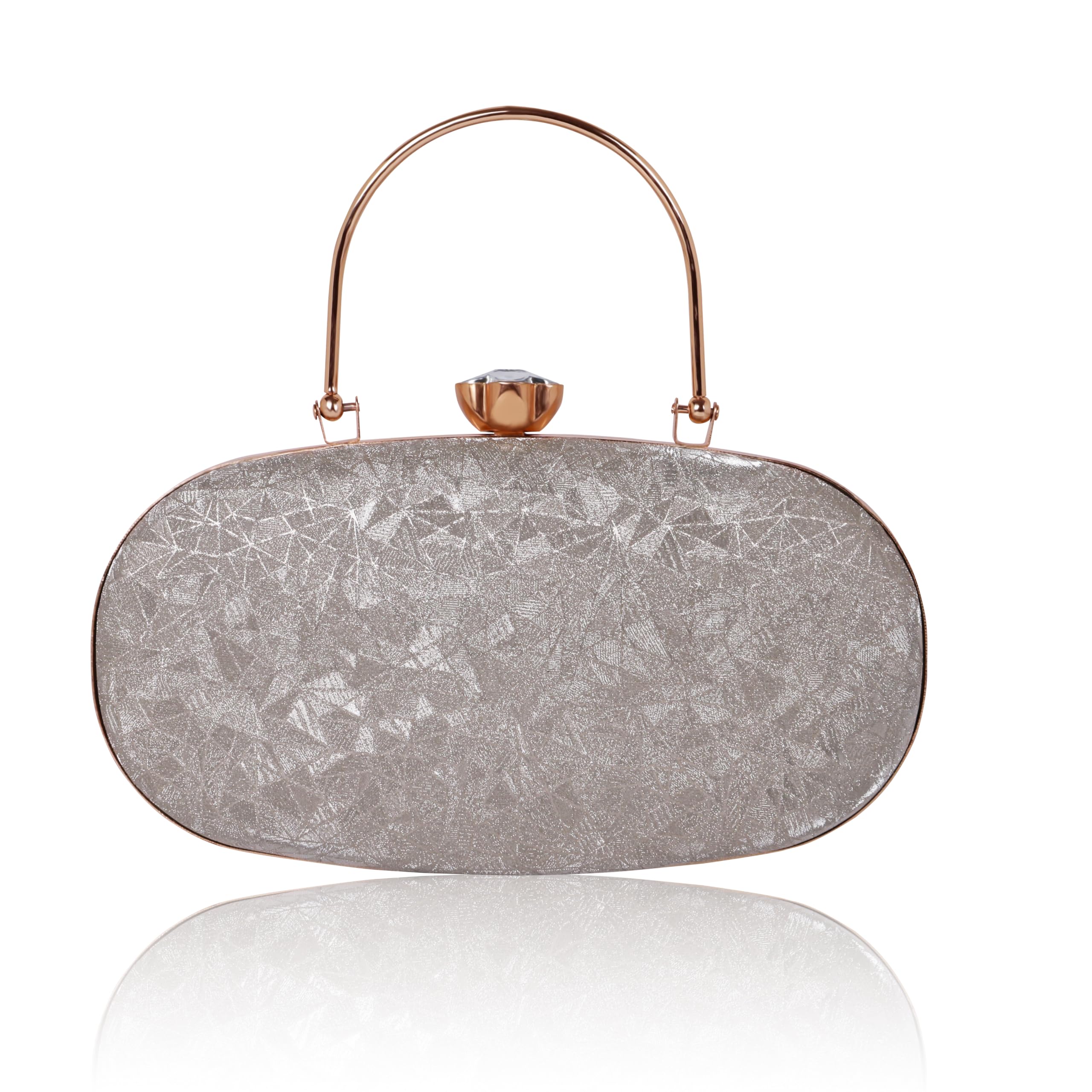 MISHA Noir Glint Oval Clutch, Cracked Ice Metallic (Gold) 1