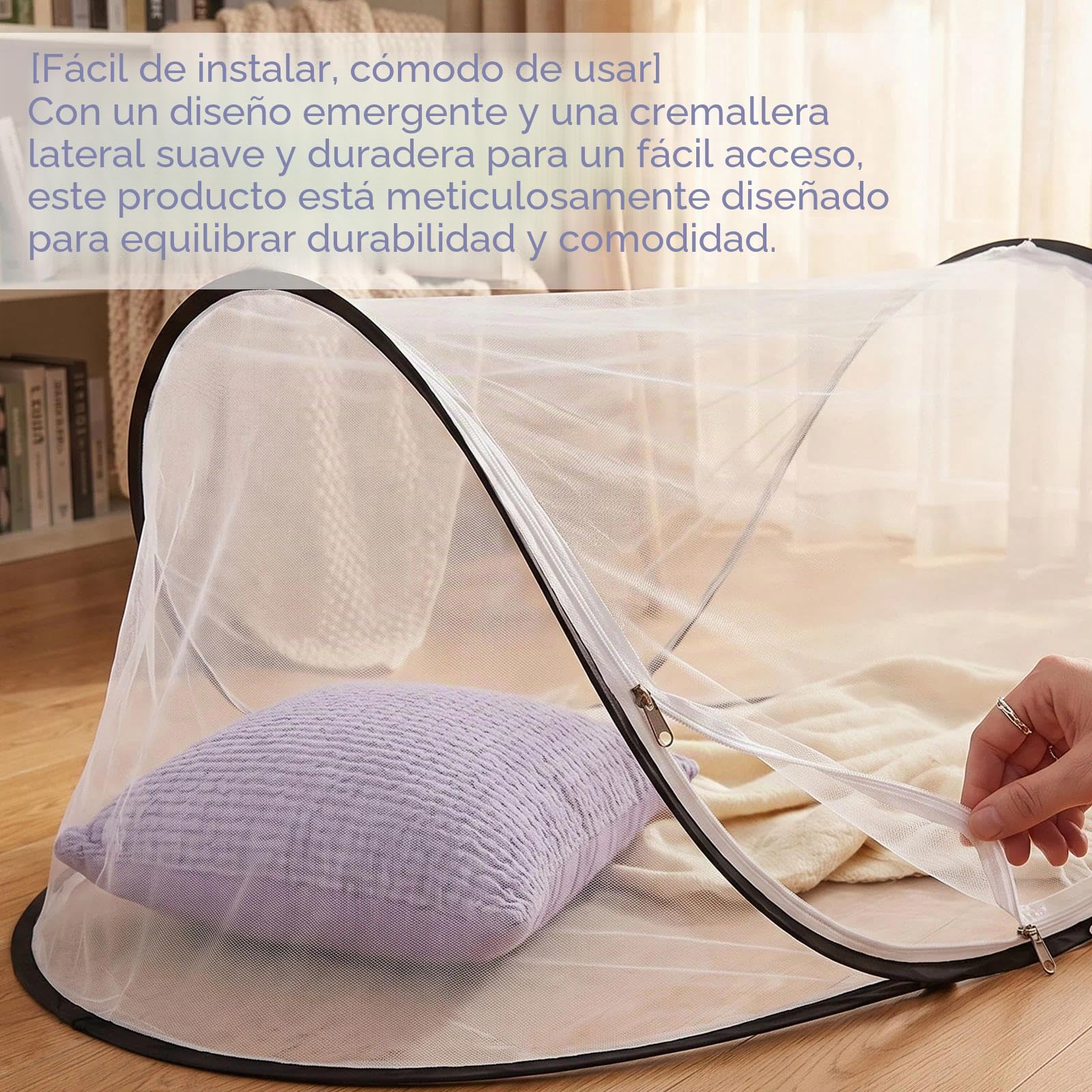 Mosquitera de viaje, mosquitera de cama de viaje 200 x 80 x 56 cm mosquitera plegable para cama individual con cremallera en la base, plegable sin necesidad de montaje ideal para residencias d