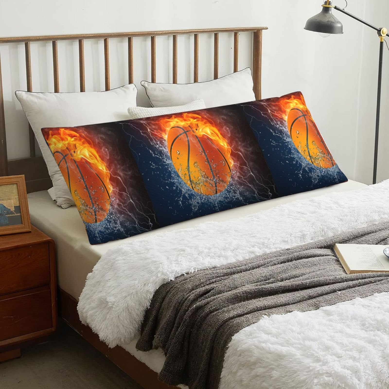Fire And Ice Basketball, Body Pillow Cover with Zipper,Long Body Pillowcase 20 x 60 in