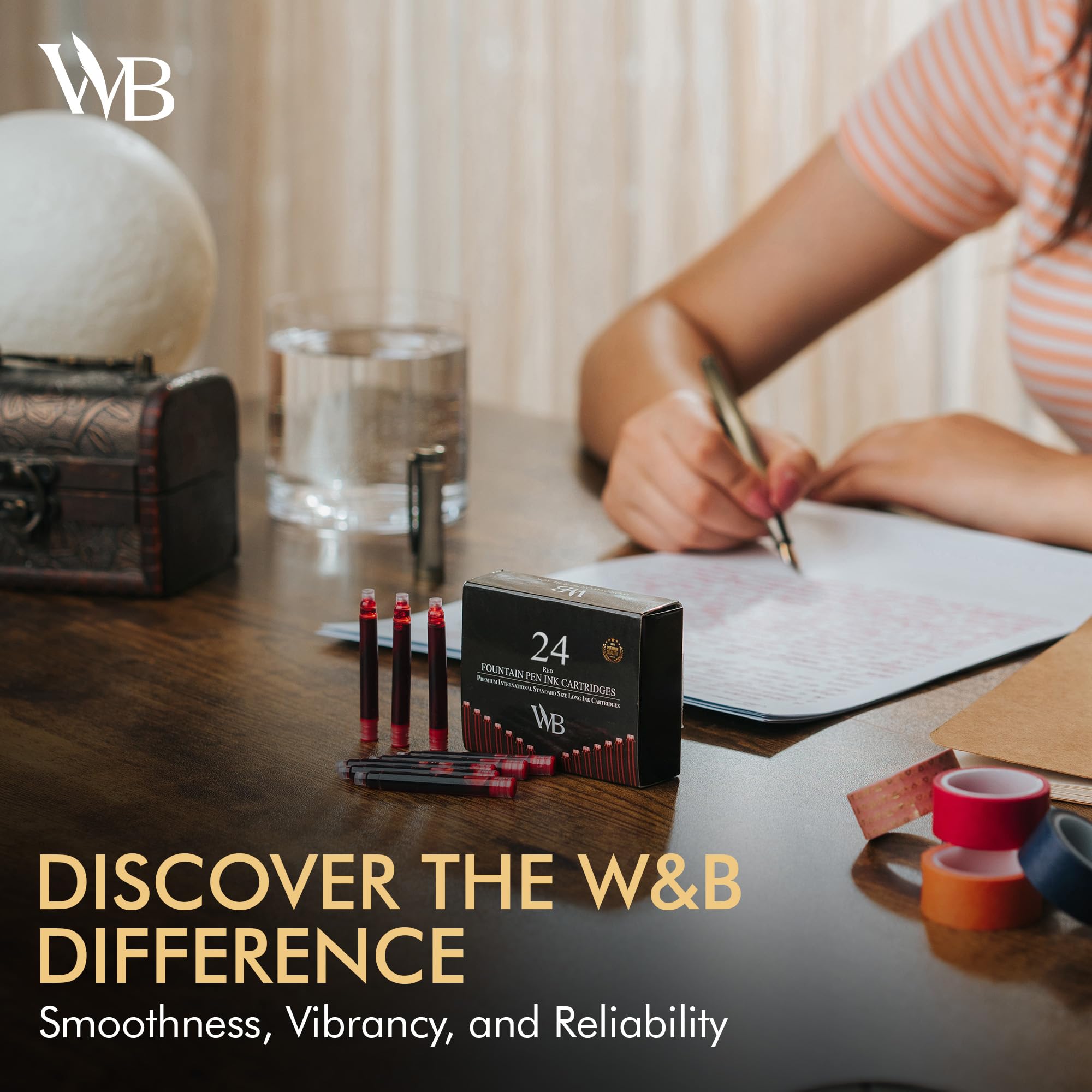 Wordsworth & Black 24 Pack Fountain Pen Ink Refills, Set of 24 Red Ink Cartridges, International Standard Size - Image 2