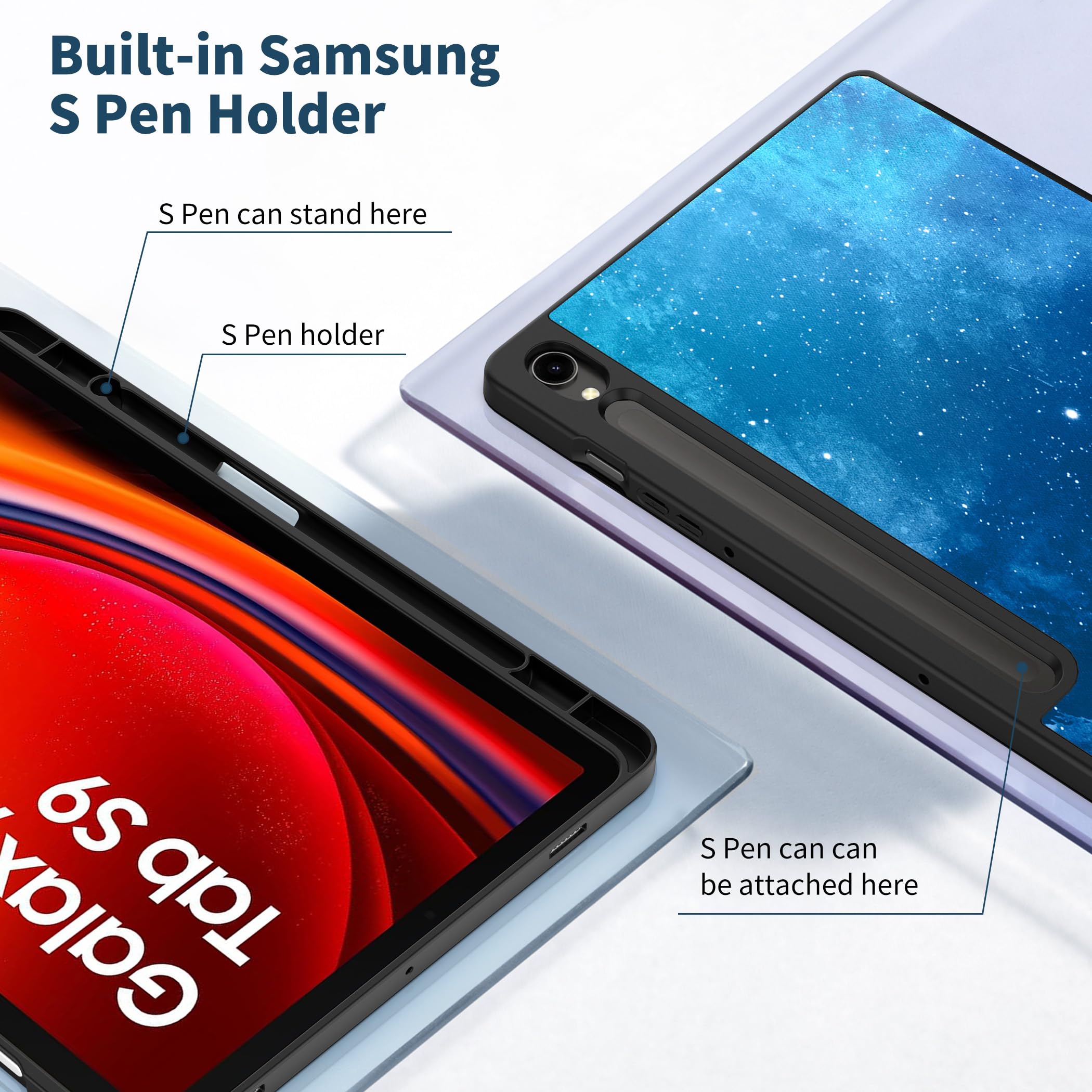 EasyAcc Custodia Cover Compatibile con Samsung Galaxy Tab S9 2023 11 Pollici con Cover Leggero Supporto in Pelle PU Case,SM-X710 (Wi-Fi)/SM-X716B (5G Global)/SM-X718U, Stella Blu